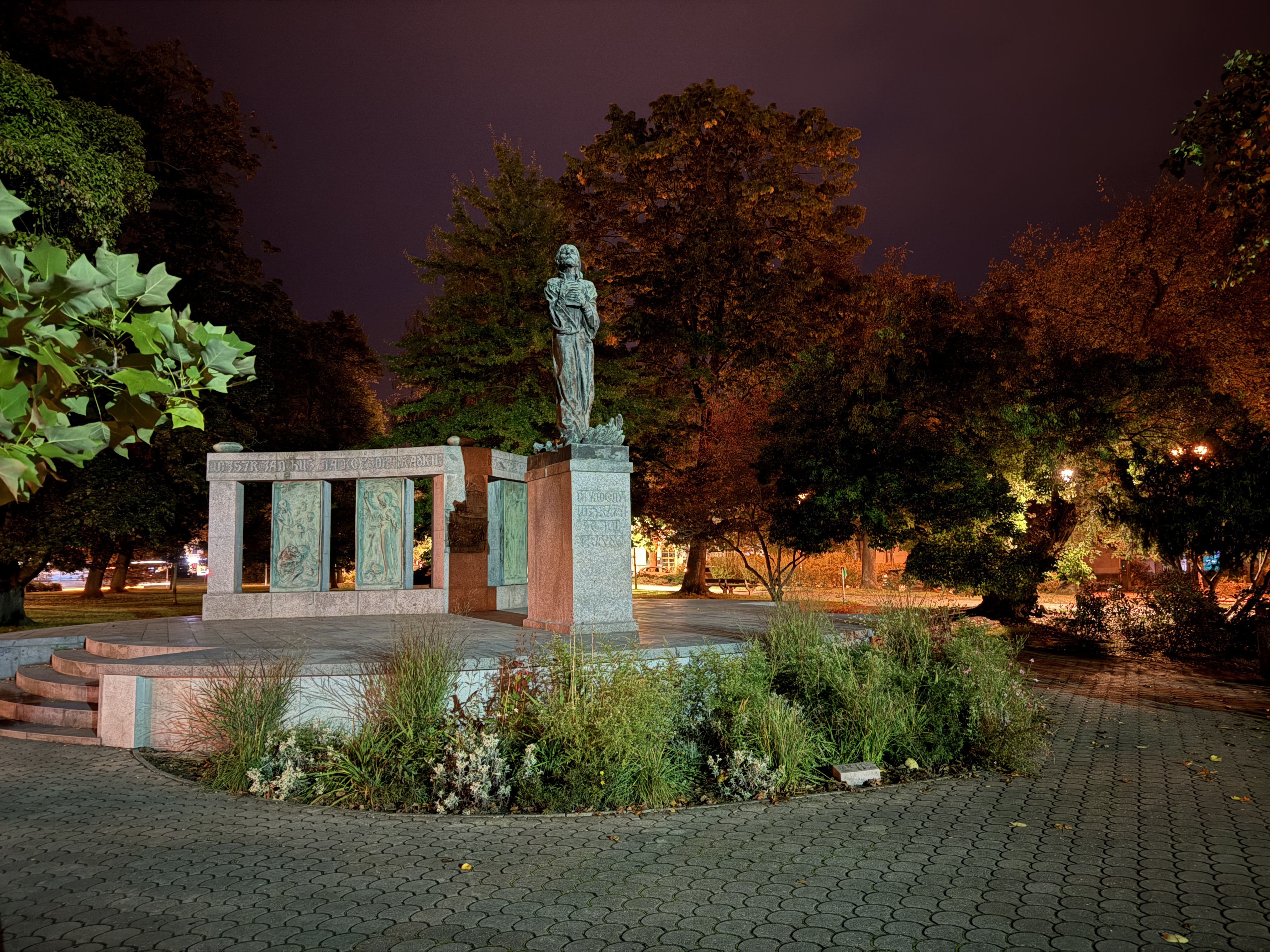 illuminated statue garden