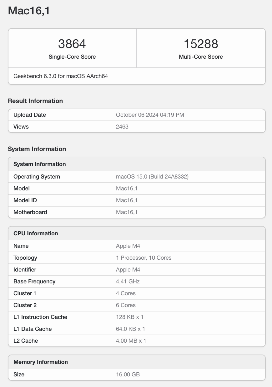 mac16 geekbench score