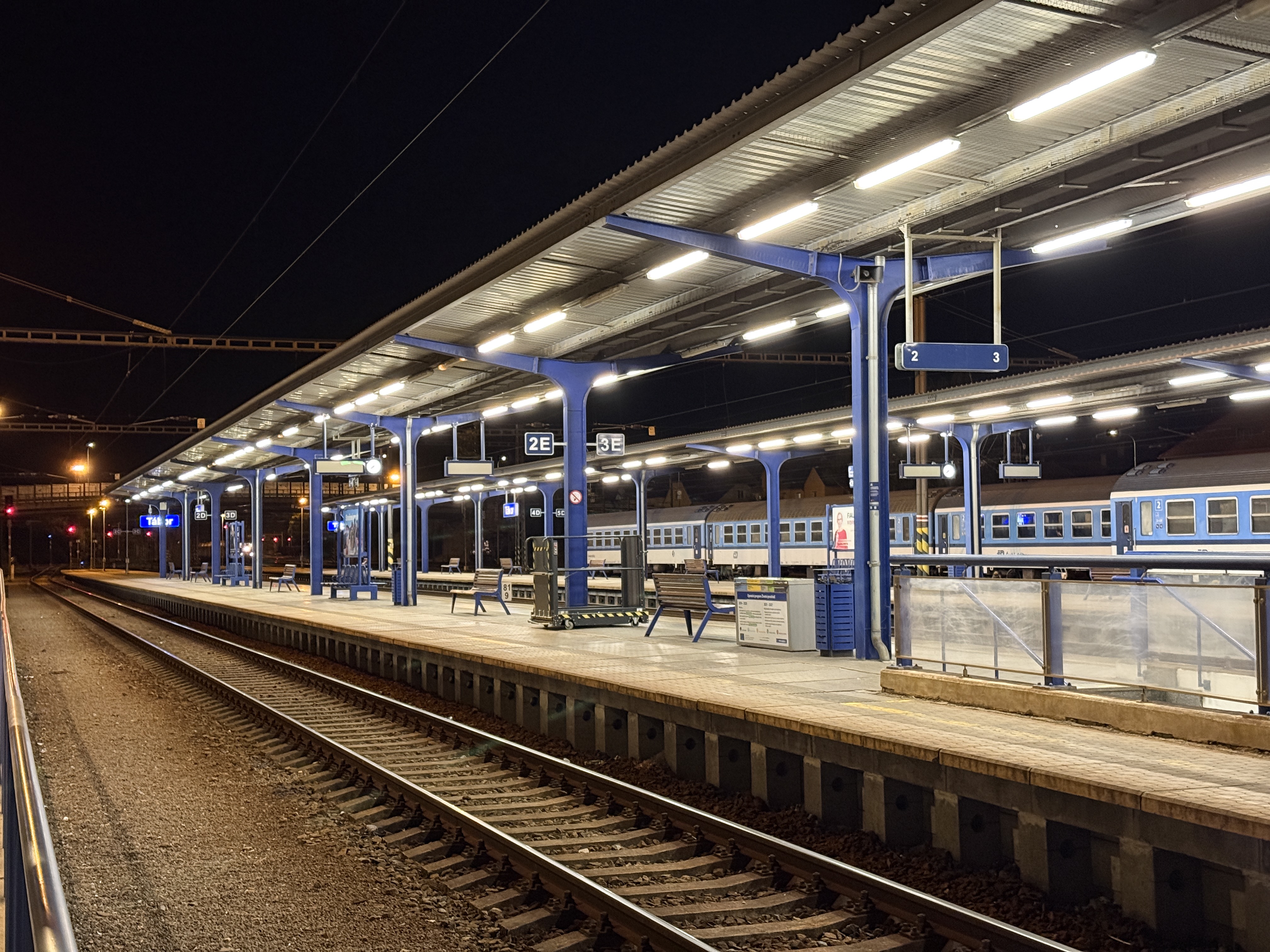 night view of train platform