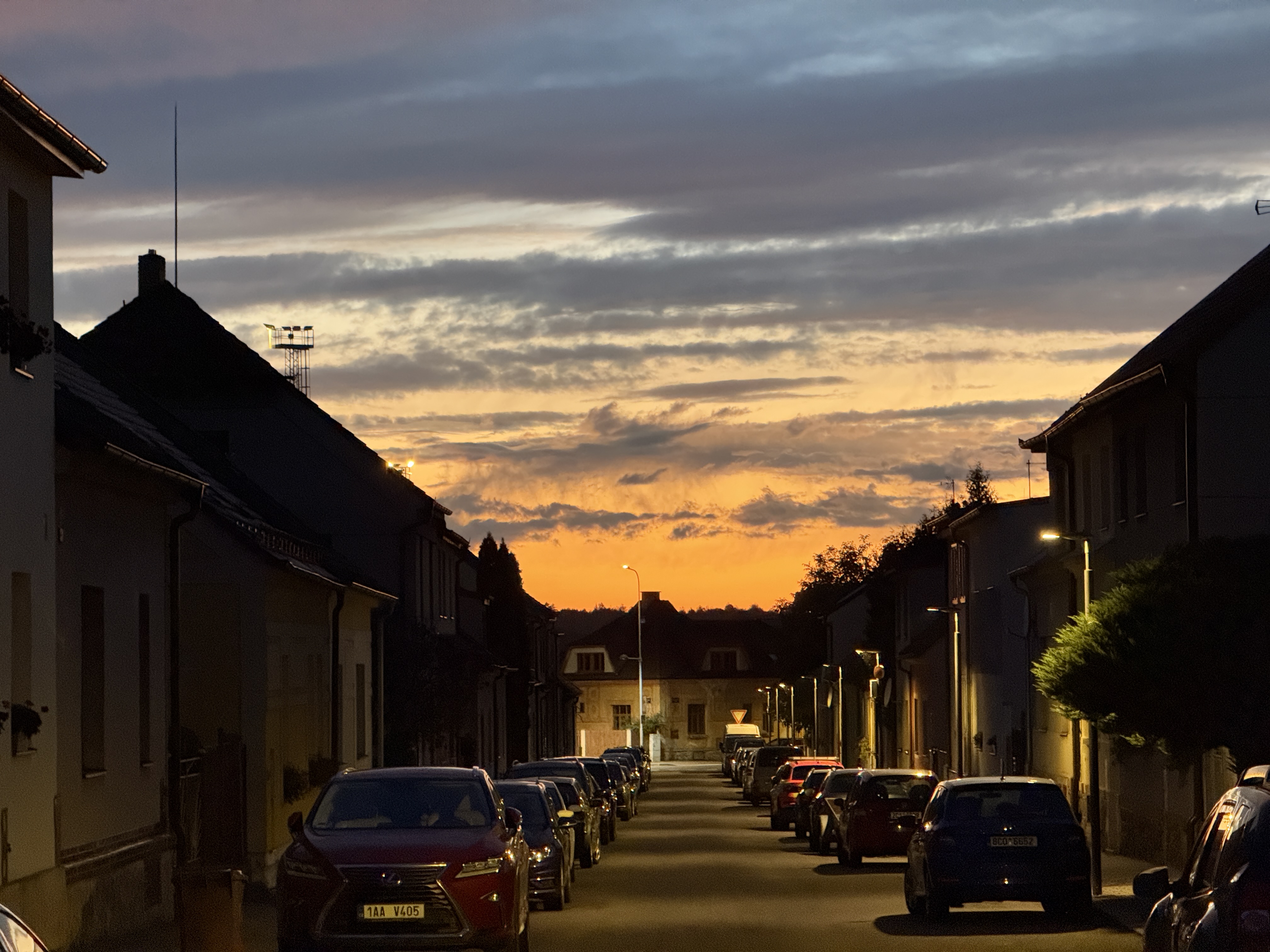 residential street at dusk
