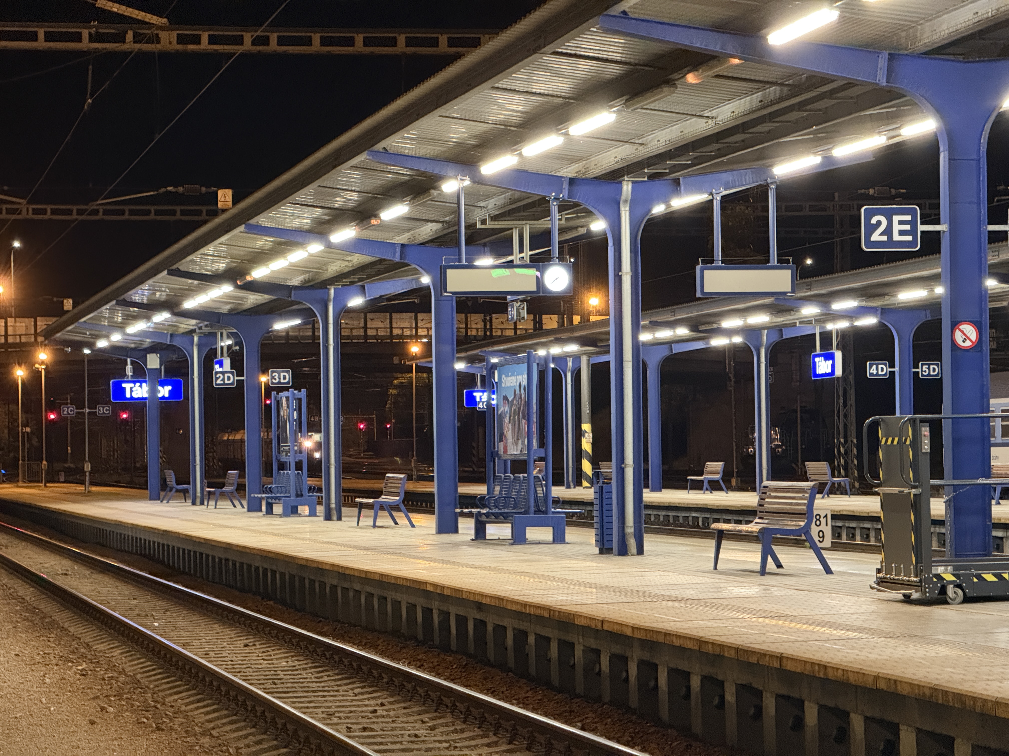train platform lights at night
