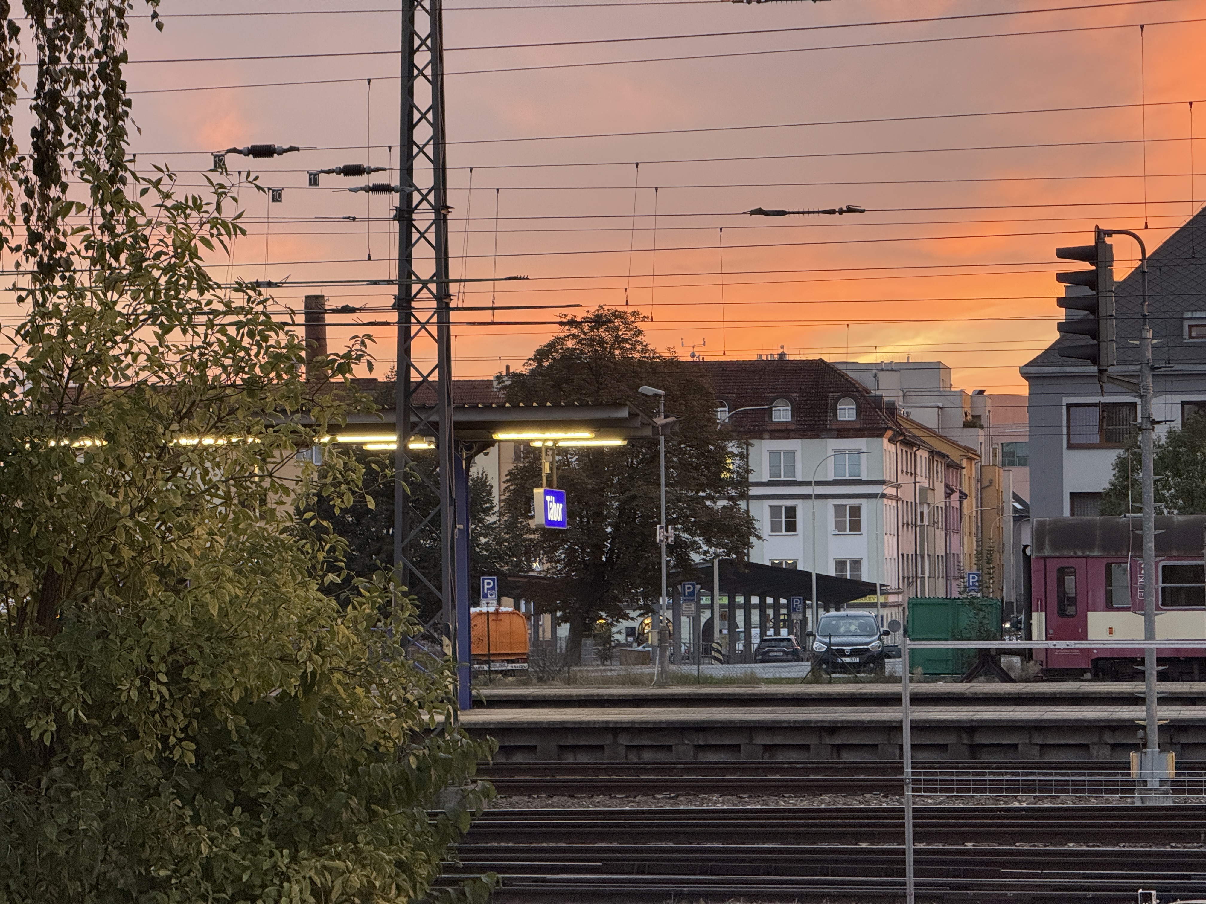 train station at sunset