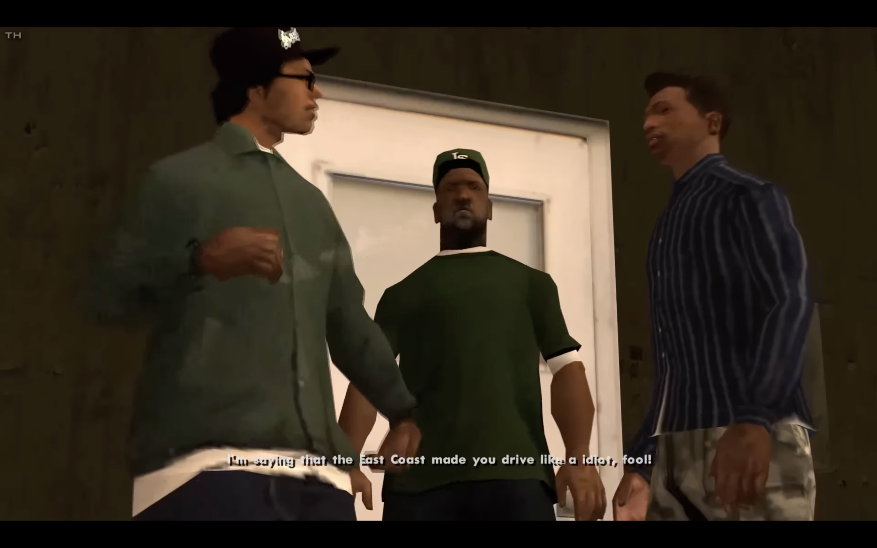 video game scene three characters