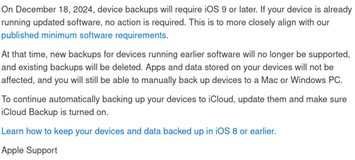 apple support notice