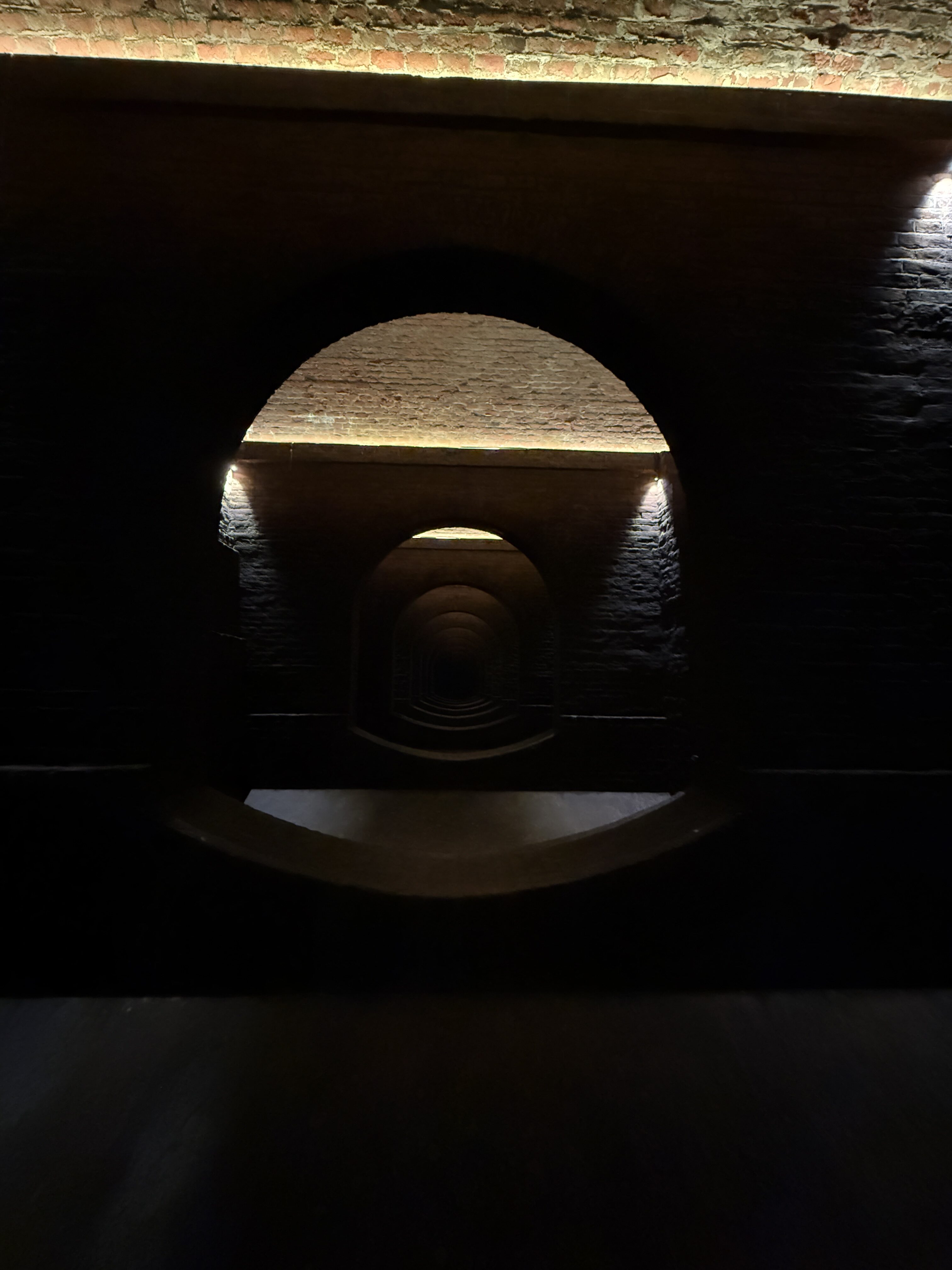 dimly lit arched tunnel