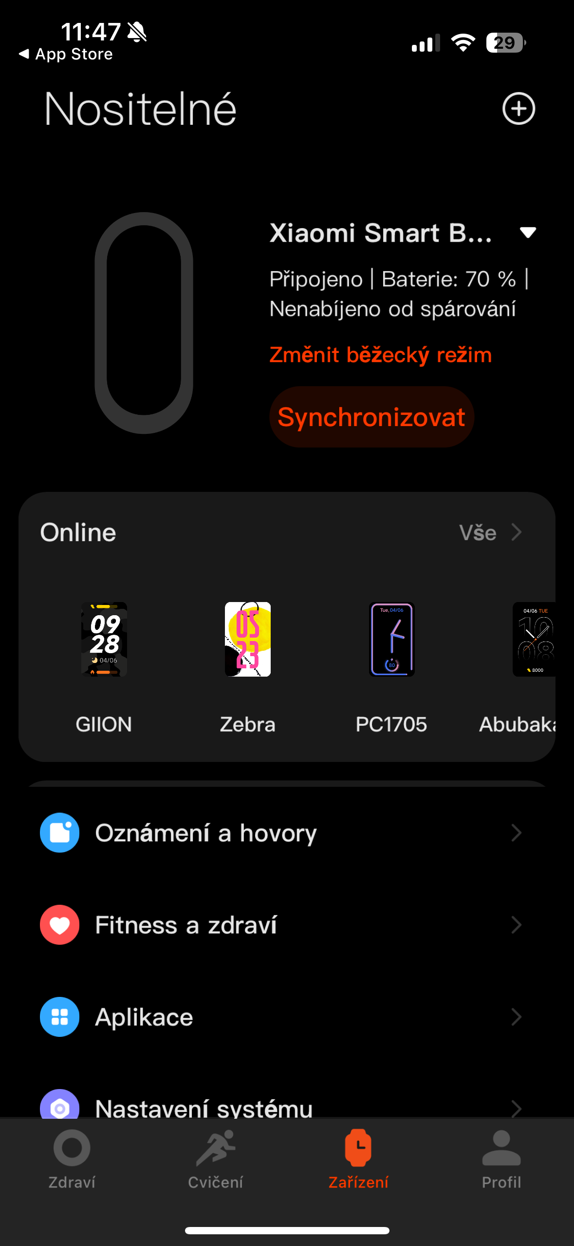 fitness app device sync screen