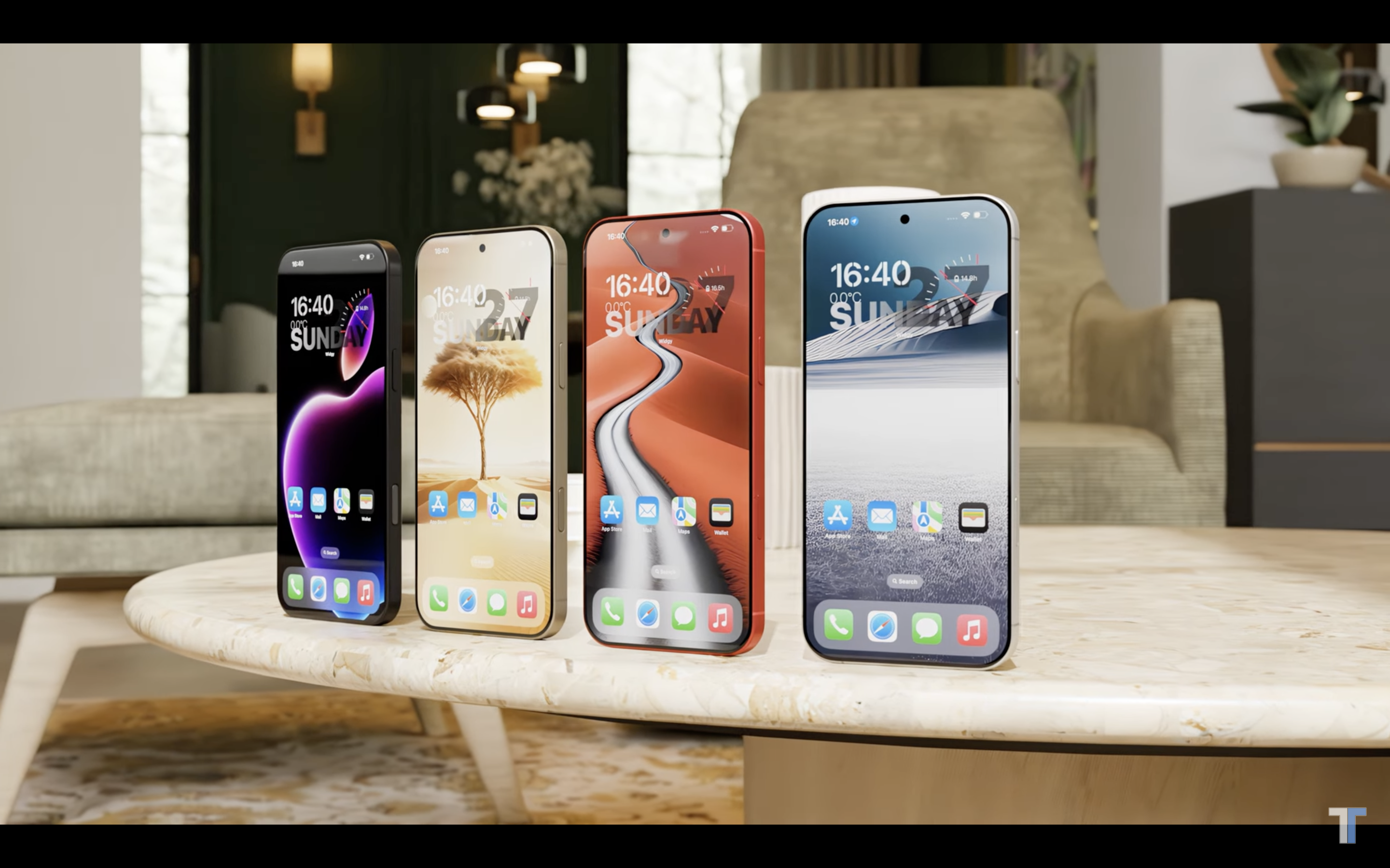 four smartphones on table