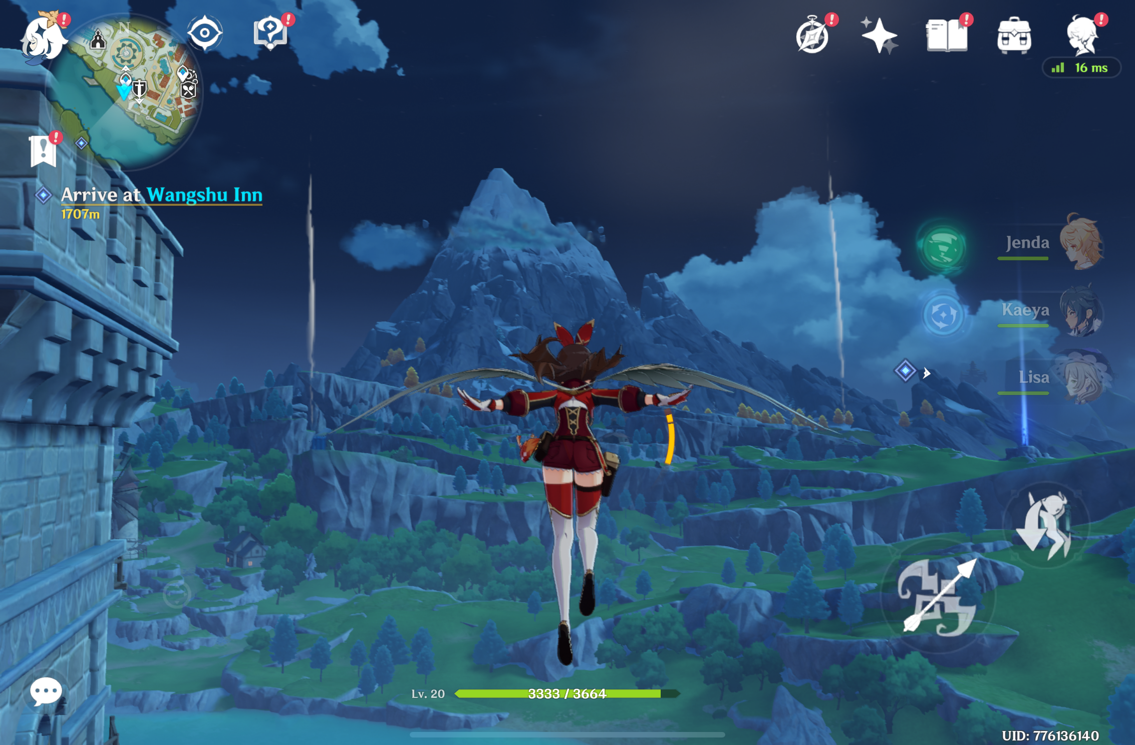 genshin impact character gliding