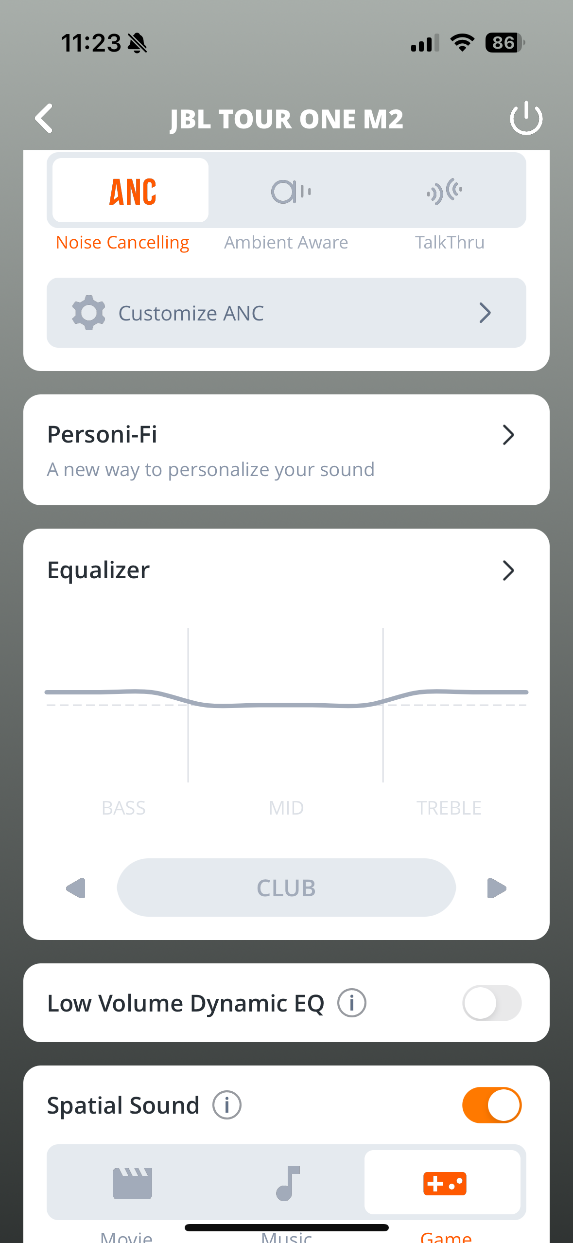 jbl tour one m2 noise cancelling options