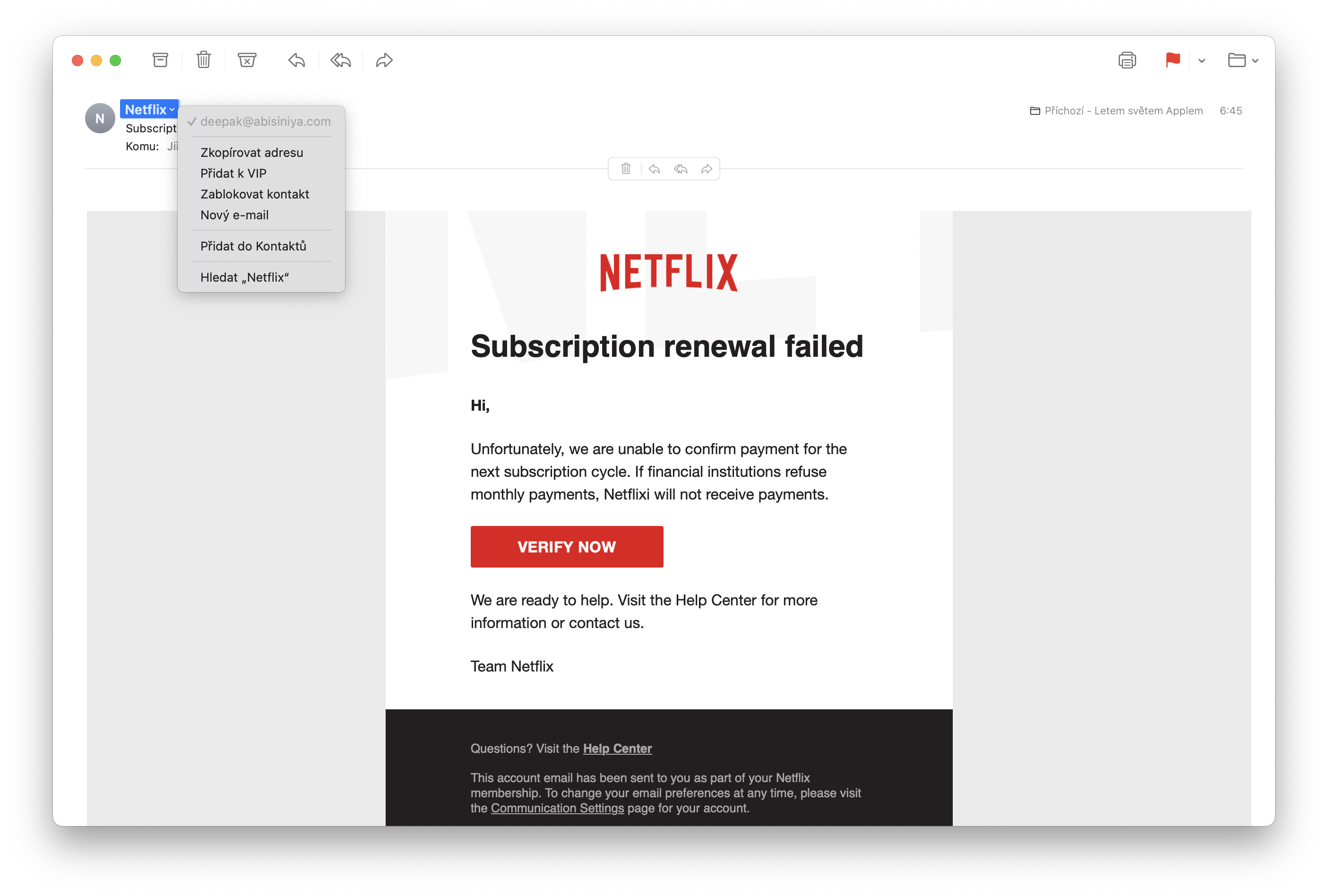netflix subscription failed email