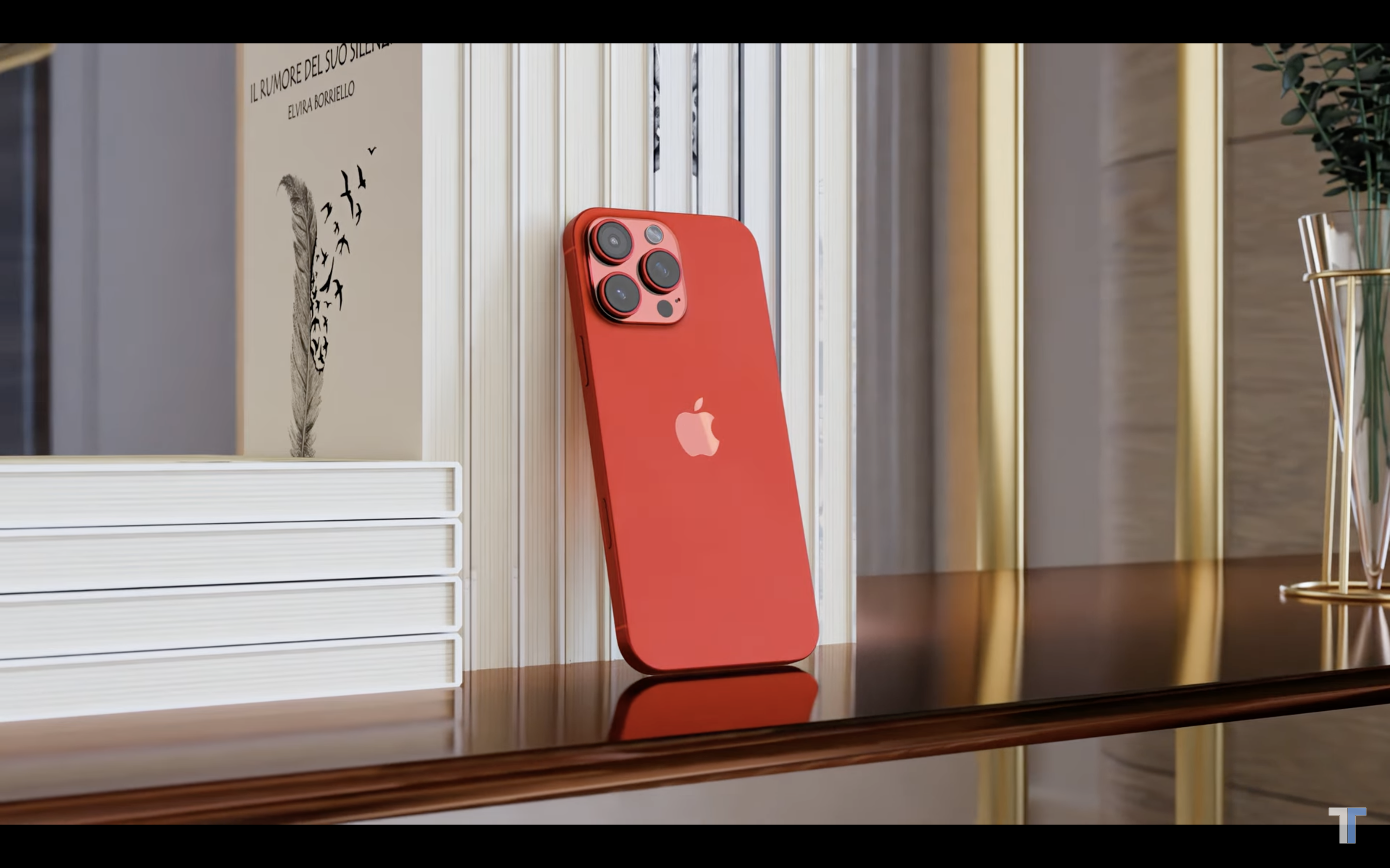 red iphone on shelf
