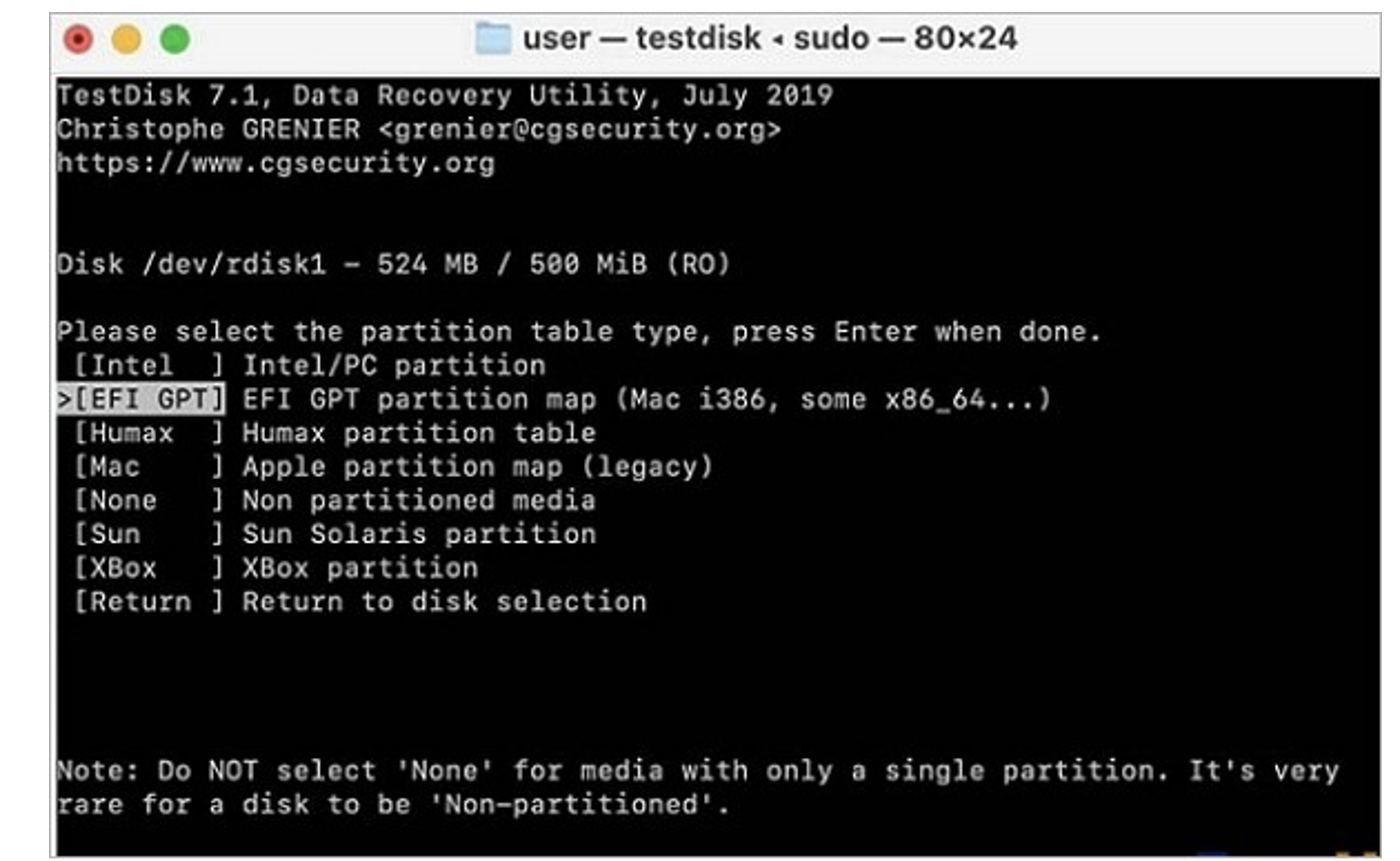 testdisk partition recovery terminal