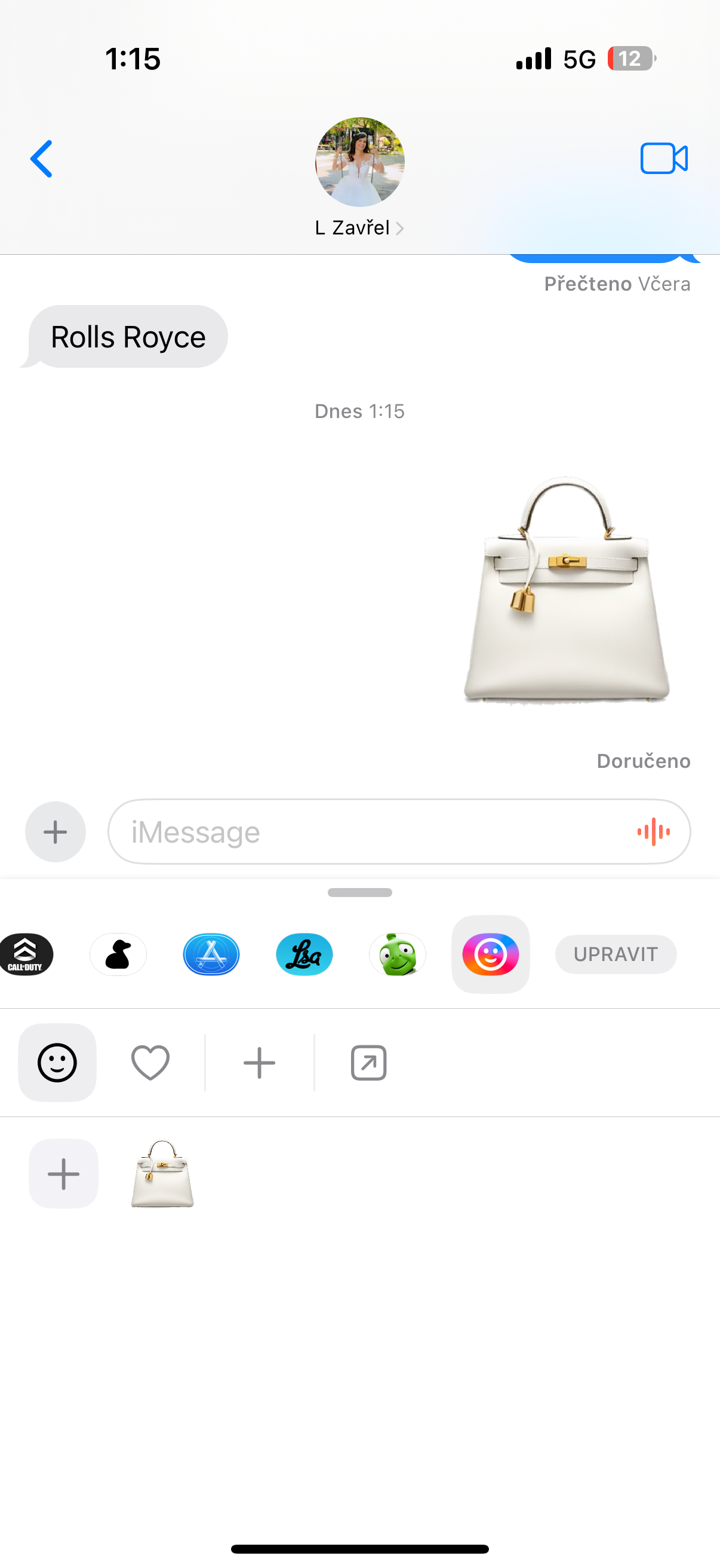 text message with handbag image