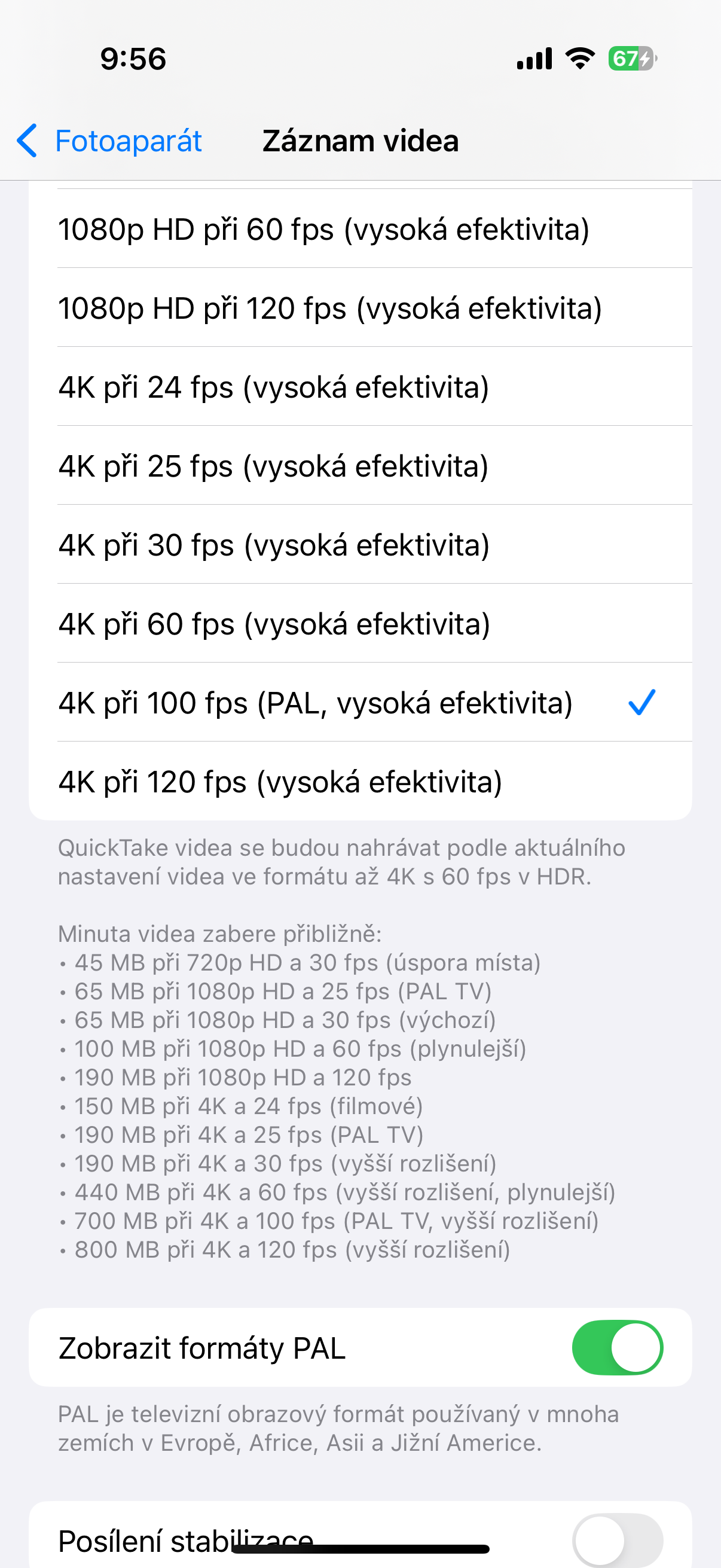 video settings screen