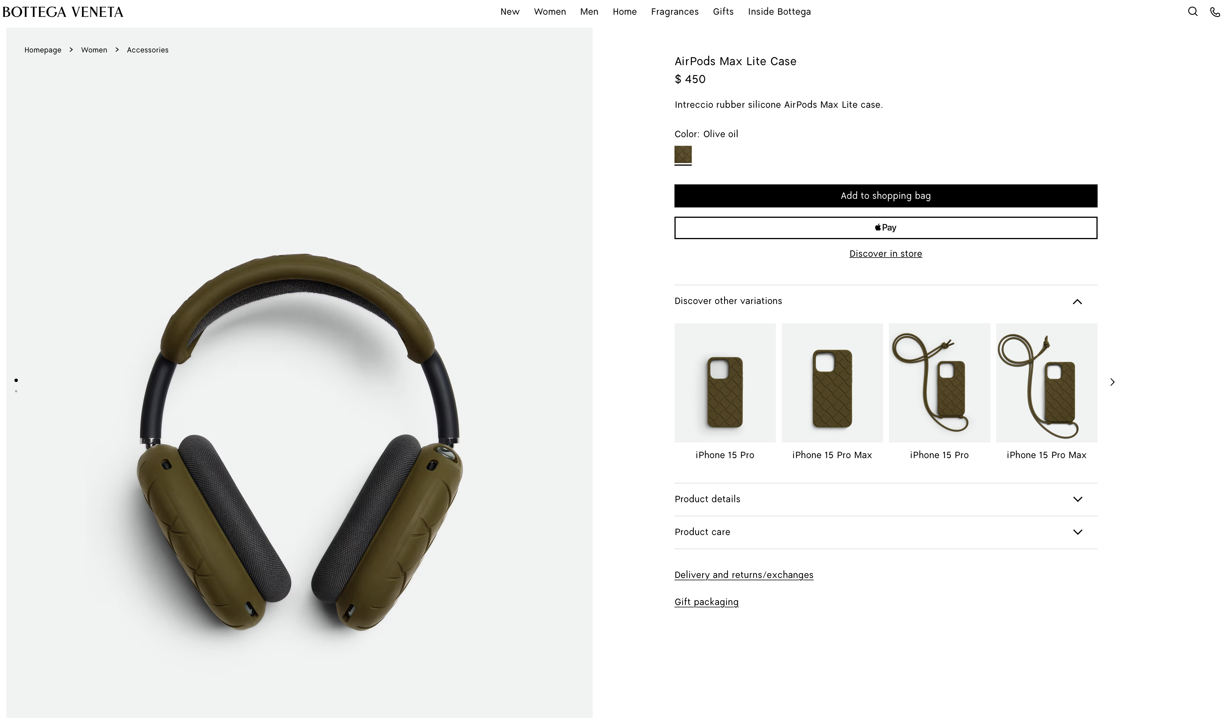 bottega veneta airpods max case product page