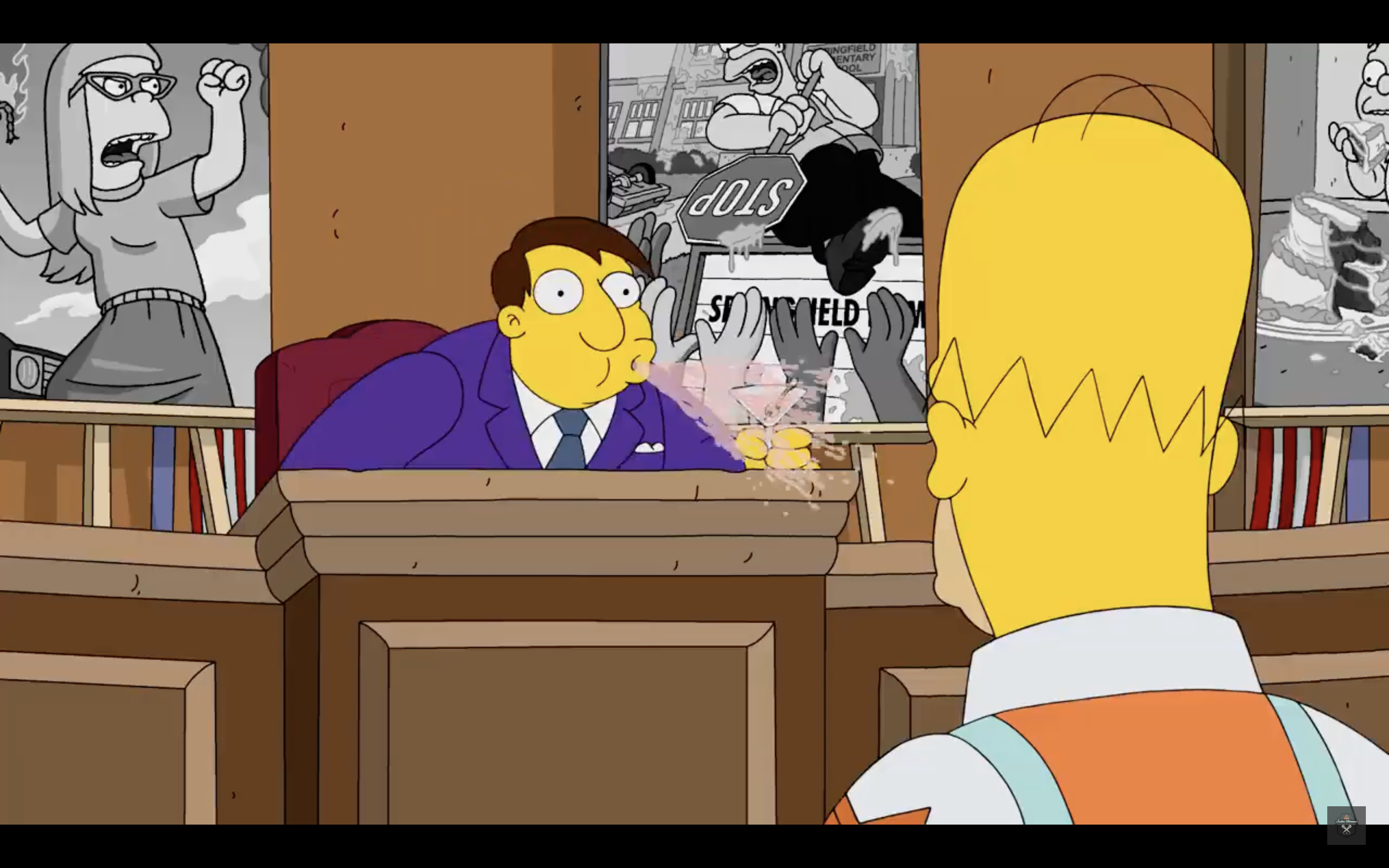 cartoon character in courtroom