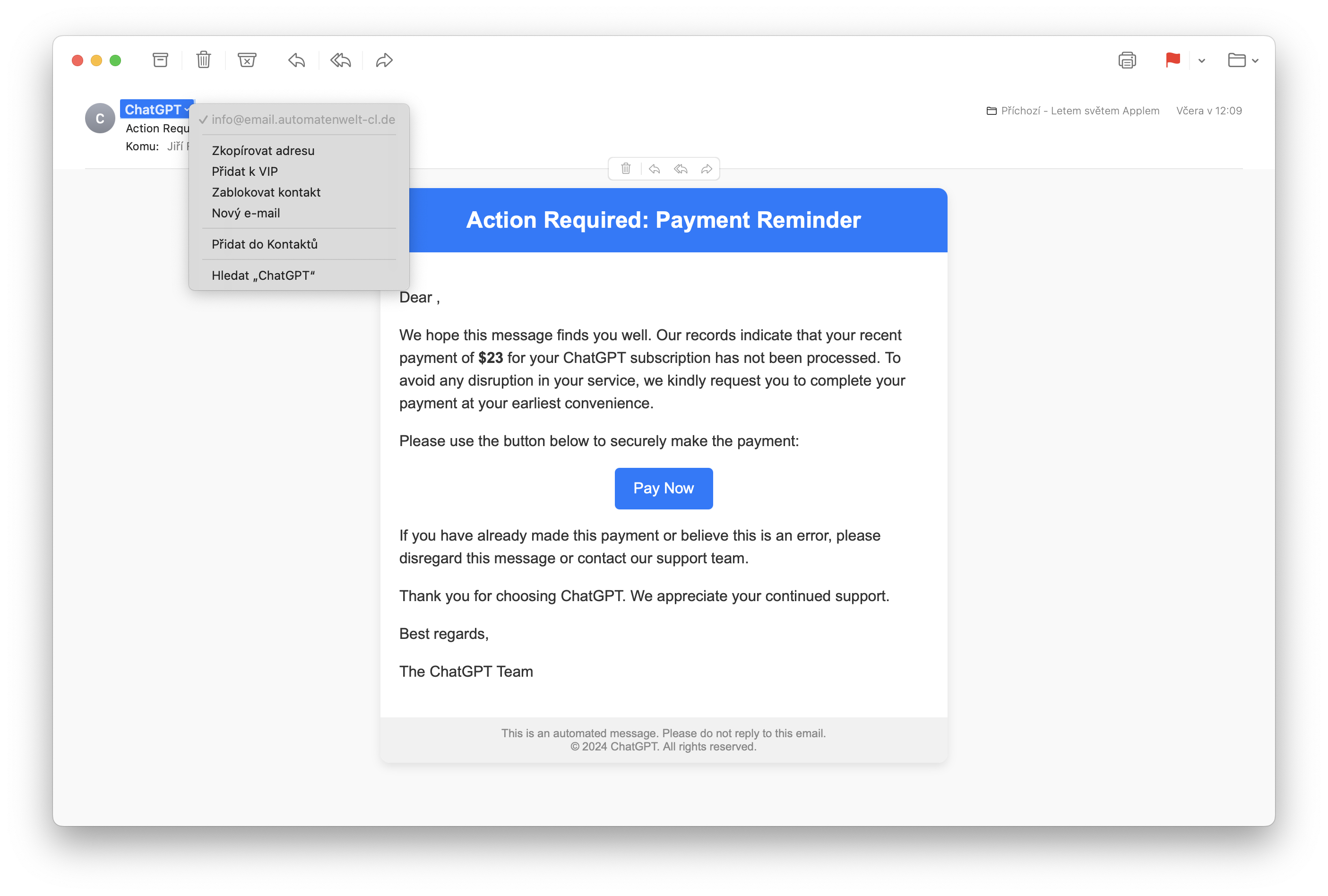 chatgpt payment reminder email