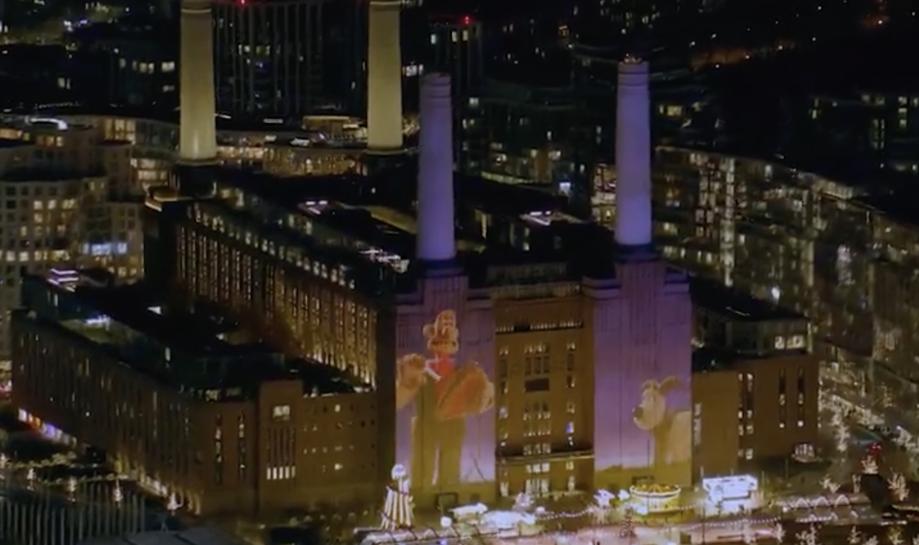 cityscape with light projections