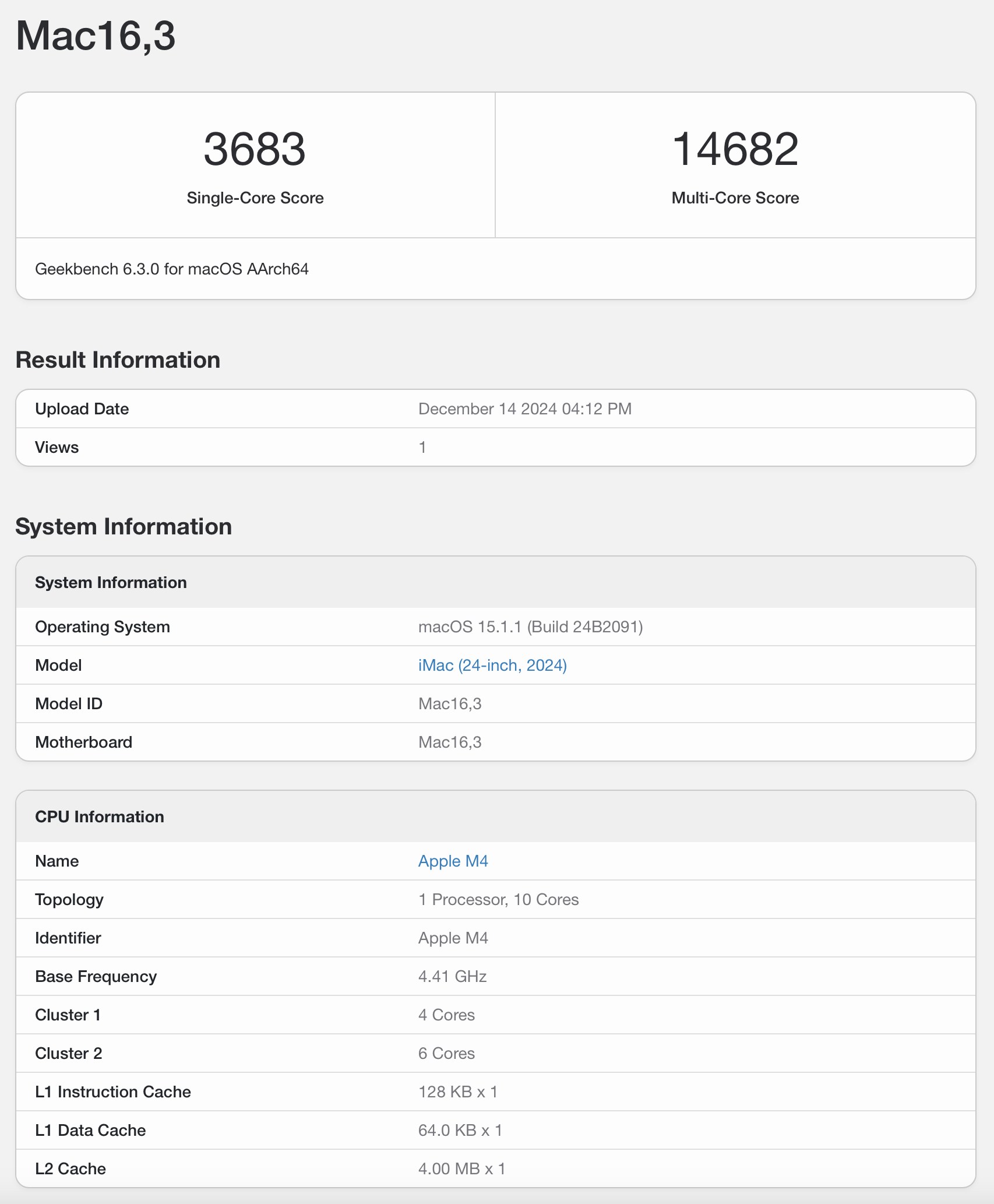 geekbench score imac 2024