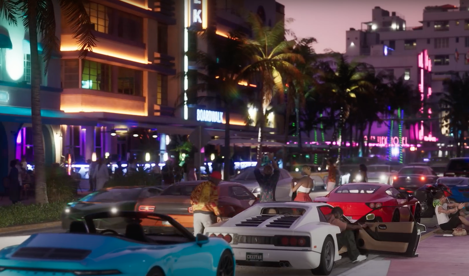 nightlife with cars and neon lights