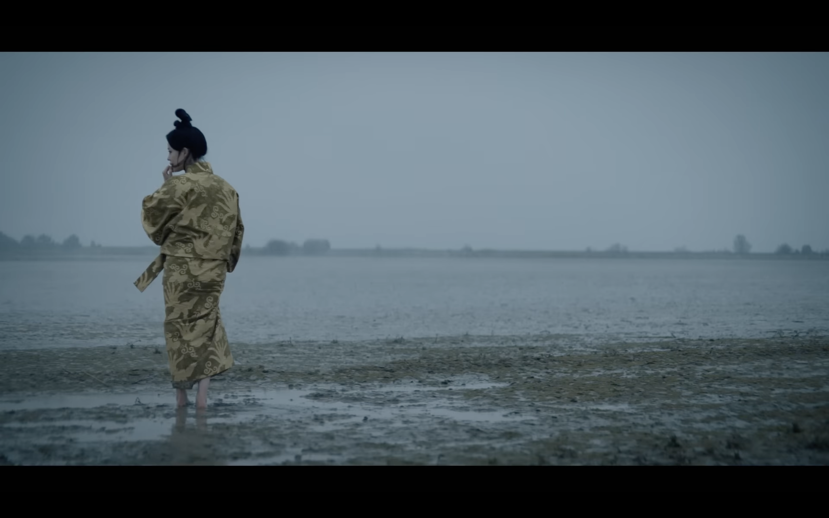 person in traditional clothing by sea