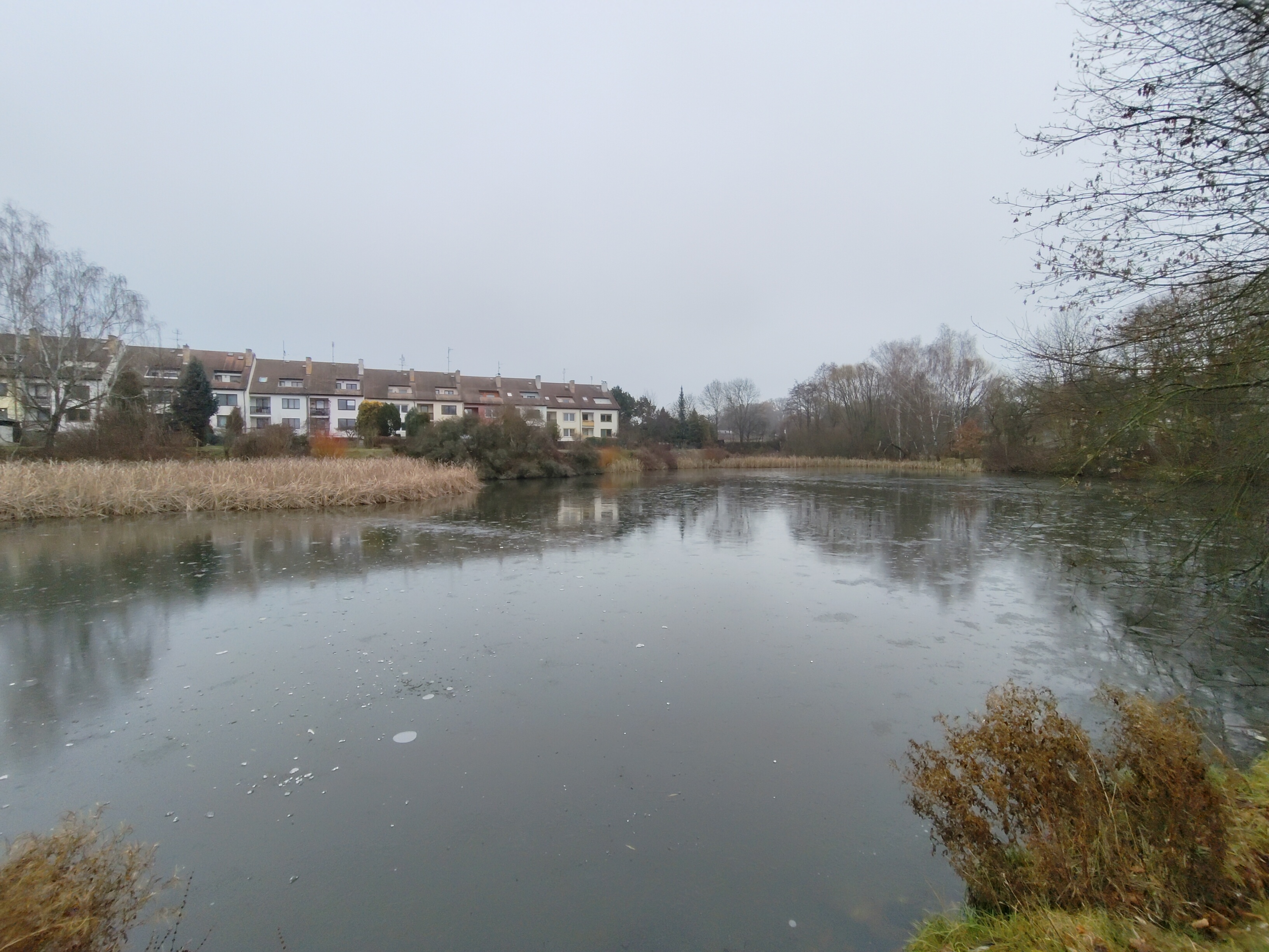 pond houses reflection