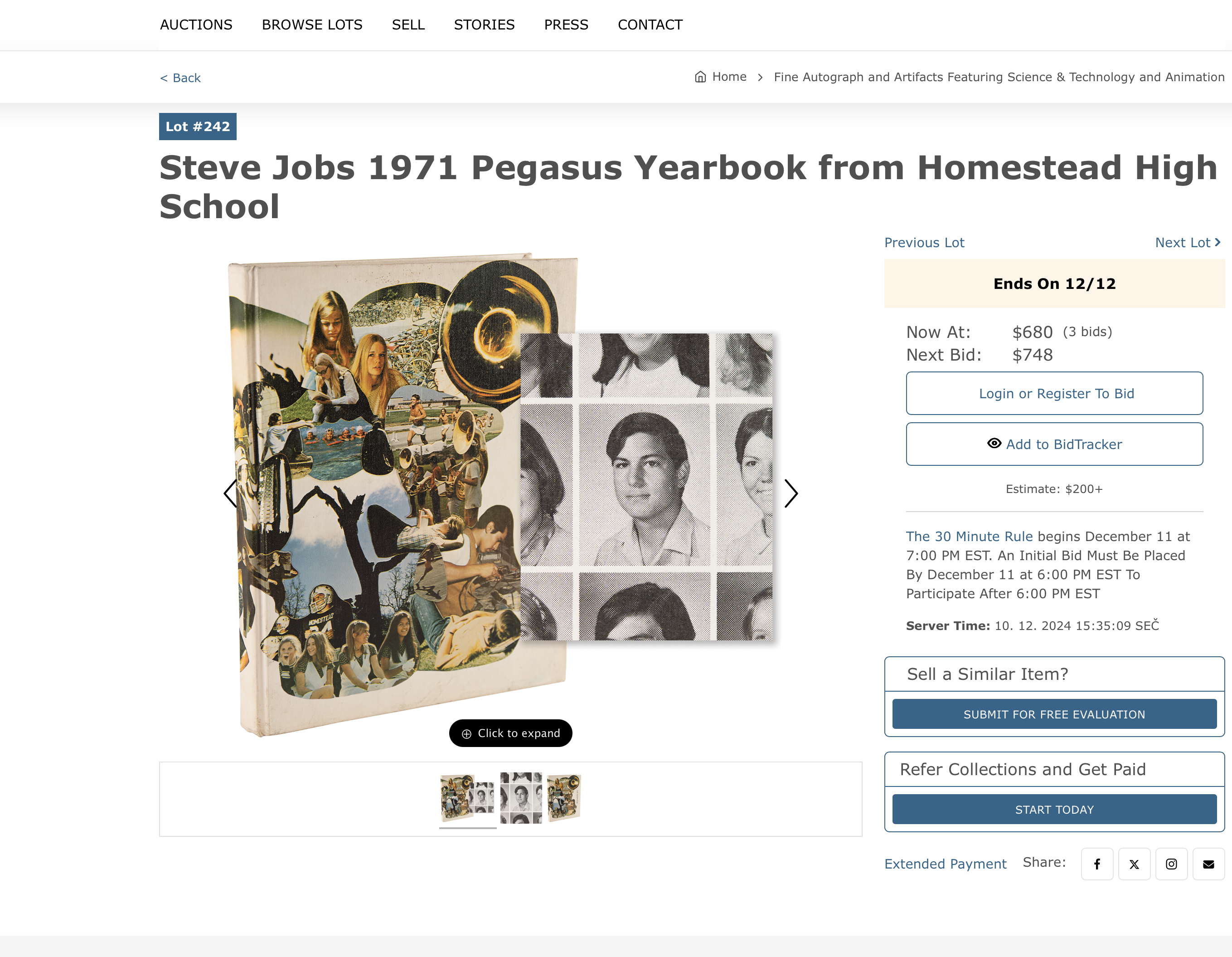 steve jobs 1971 yearbook auction