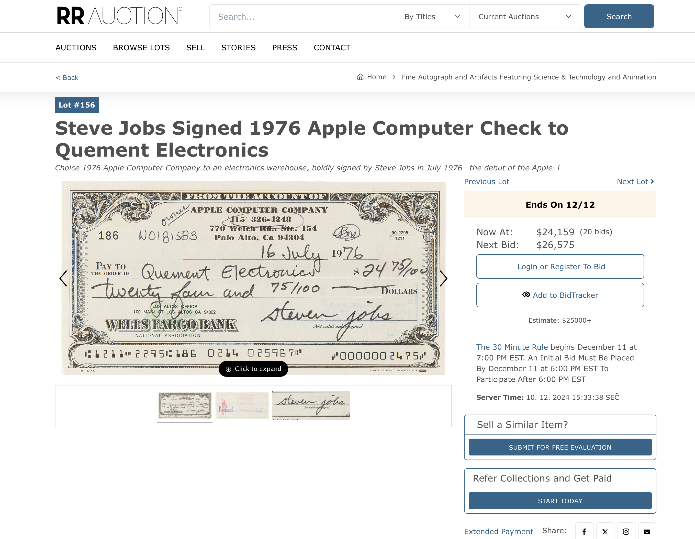 steve jobs signed check auction