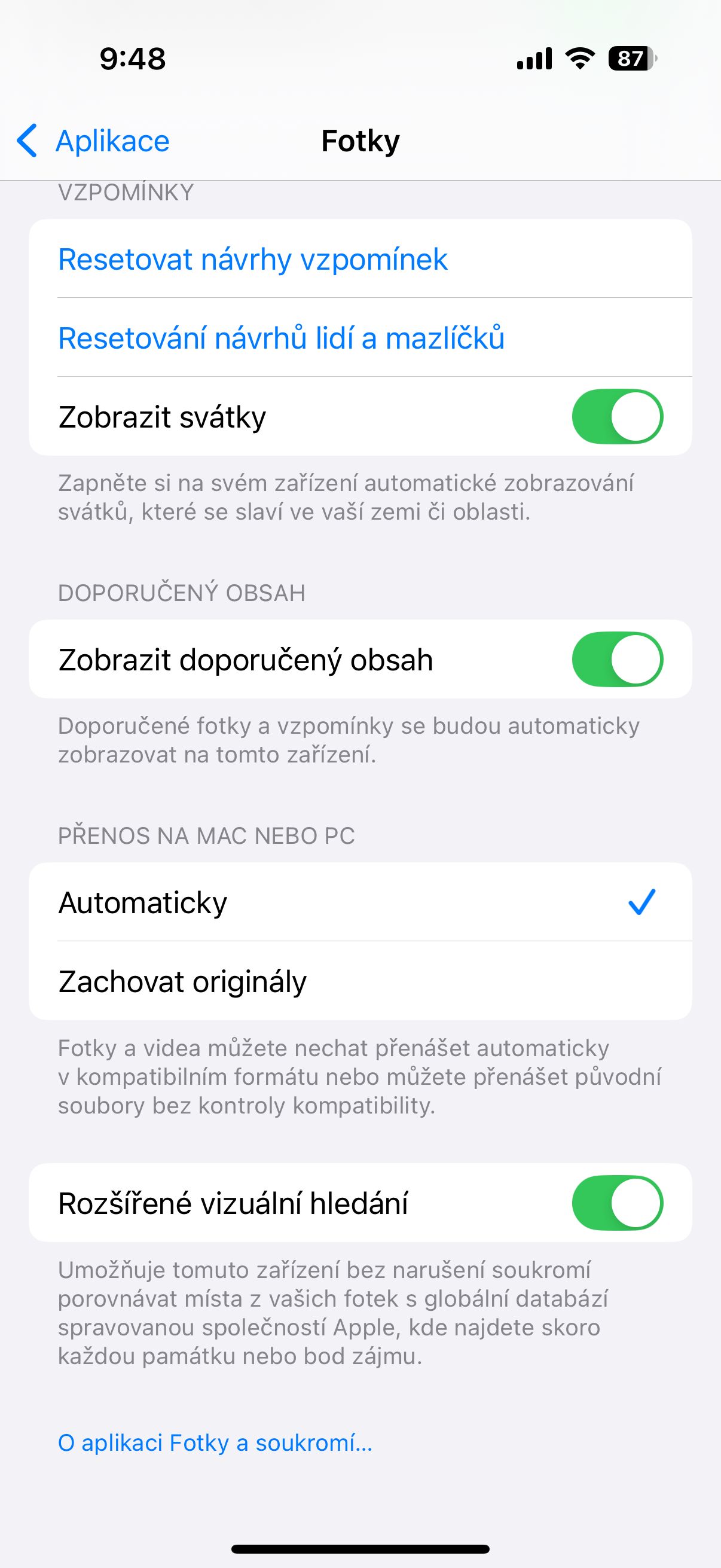 app settings options