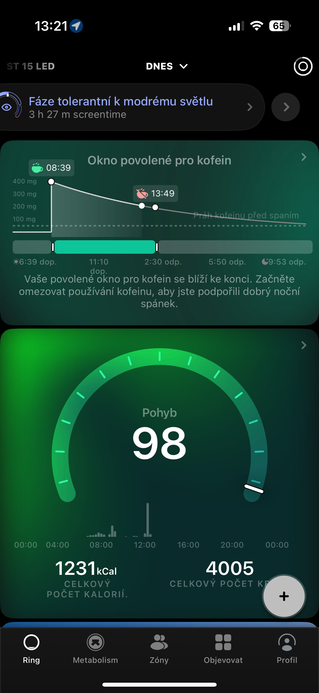 caffeine window and activity