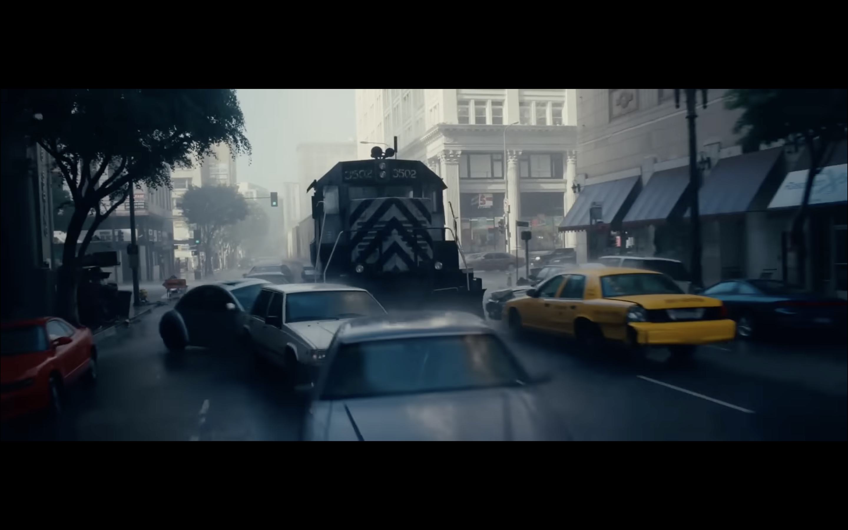 city street train scene