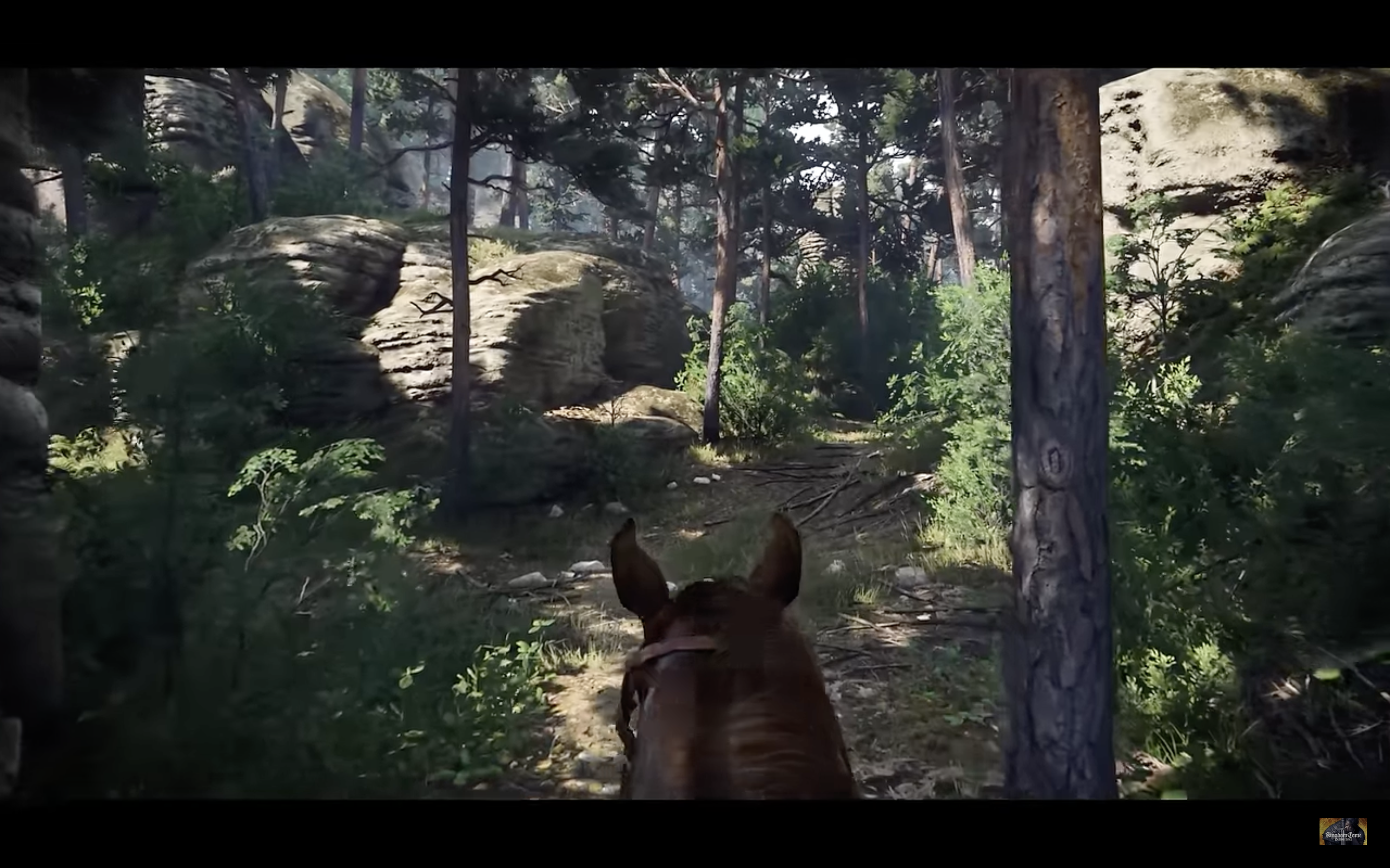 first person horseback forest