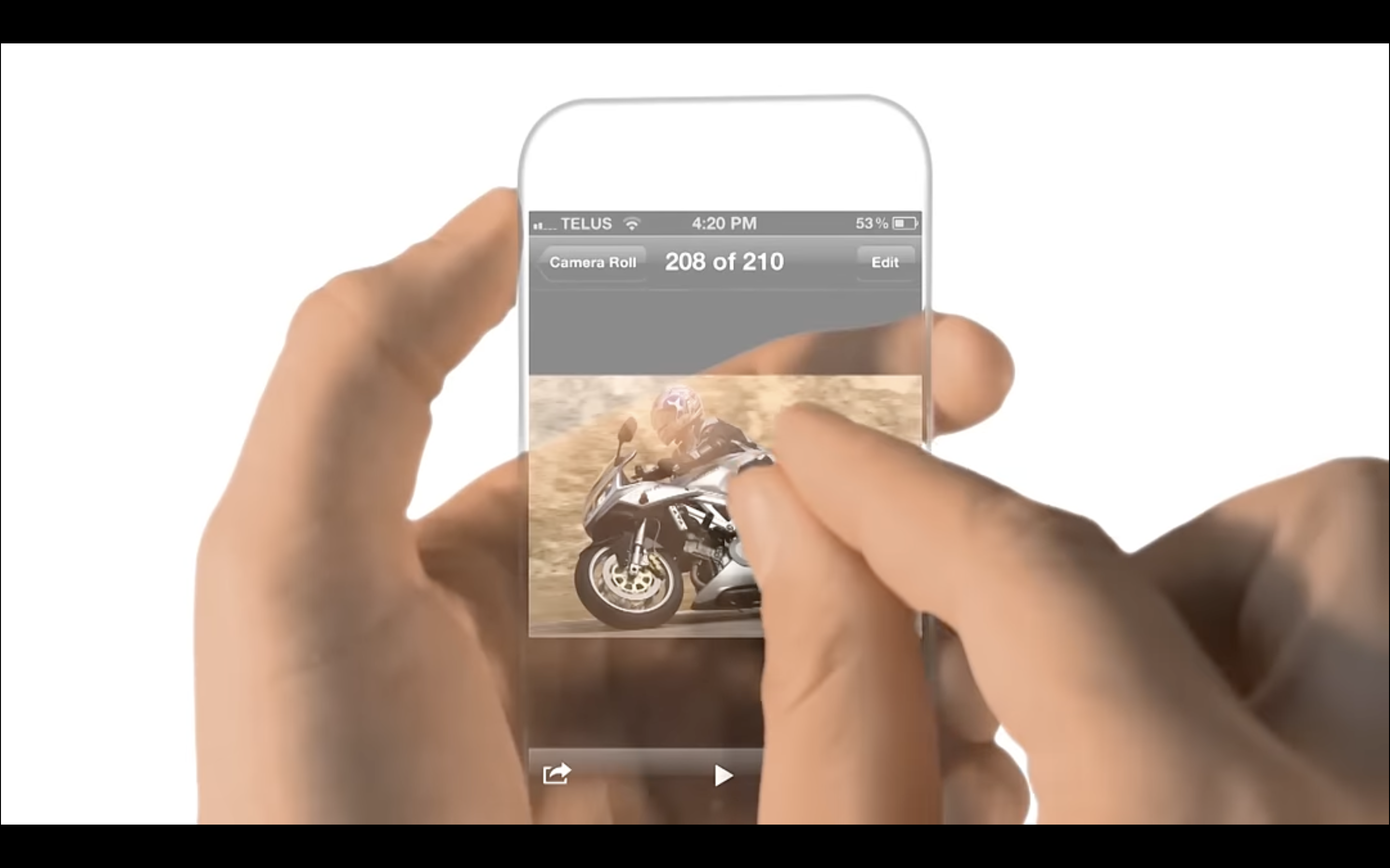hand holding transparent smartphone photo