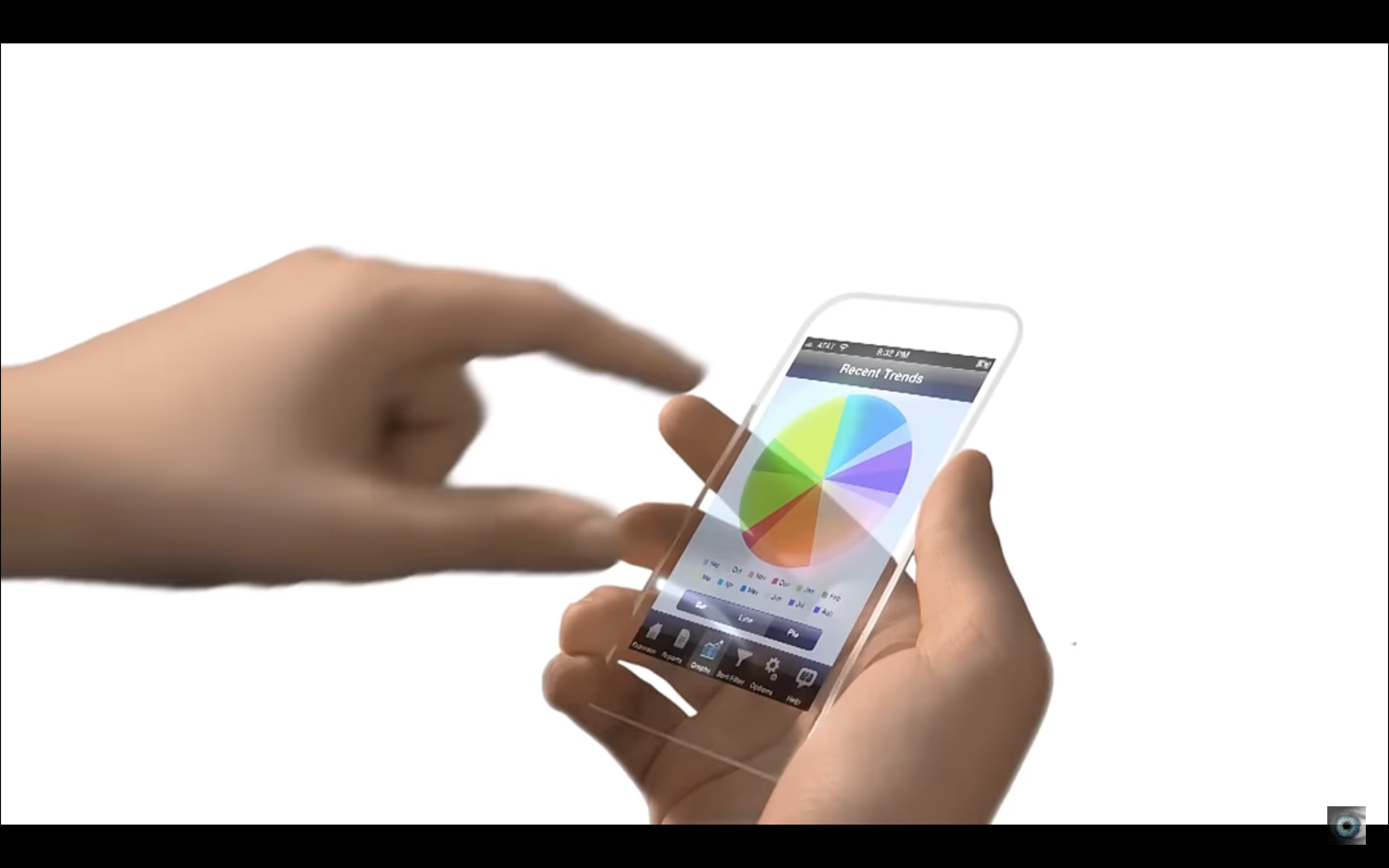 hand holding transparent smartphone unlock