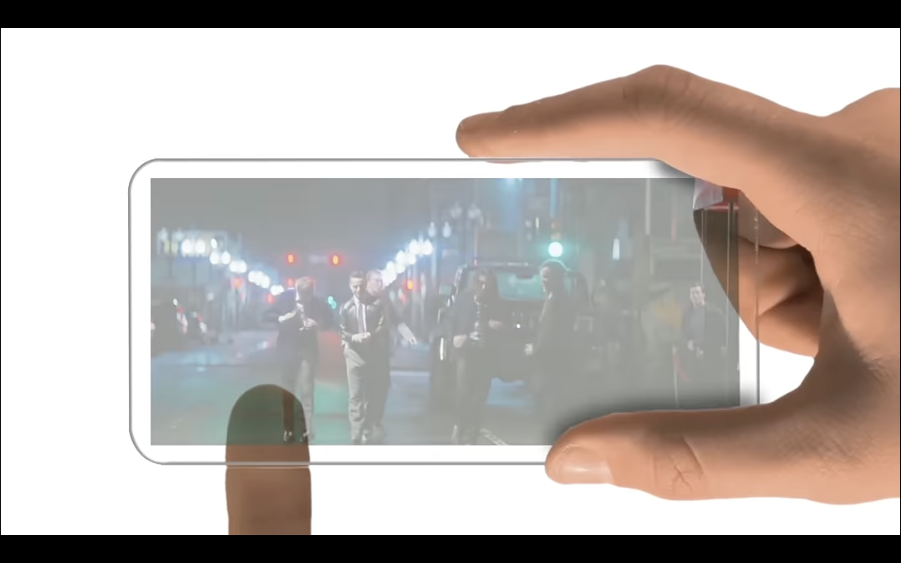 hand holding transparent smartphone video
