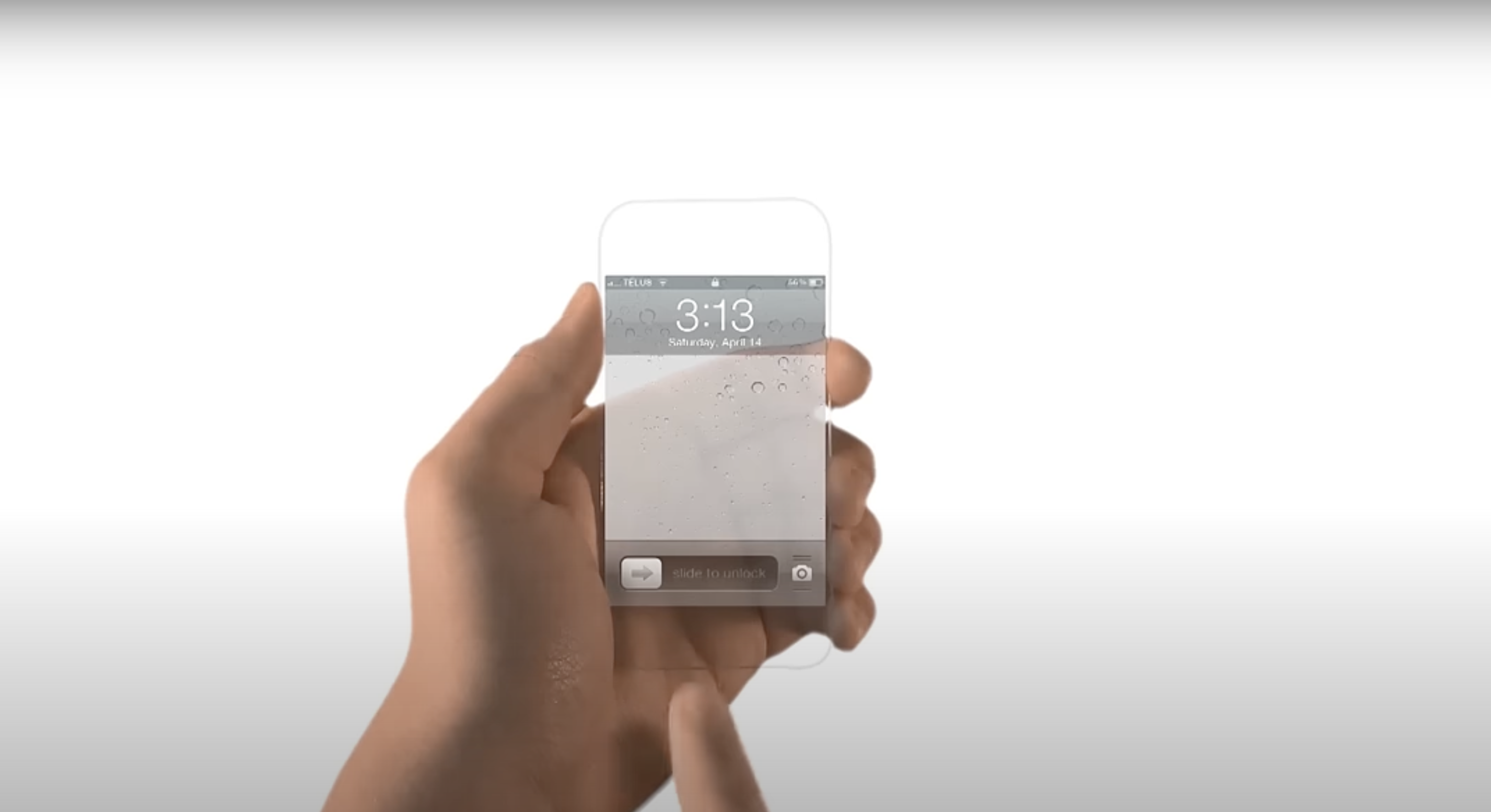 hand holding transparent smartphone