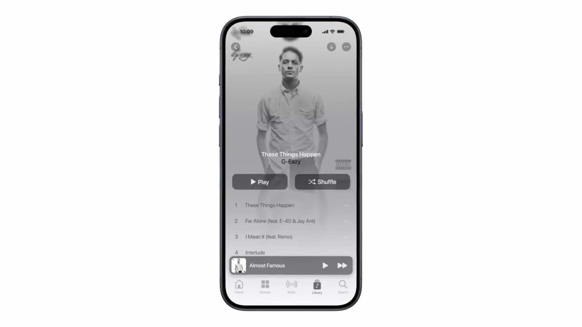 iphone music player black and white