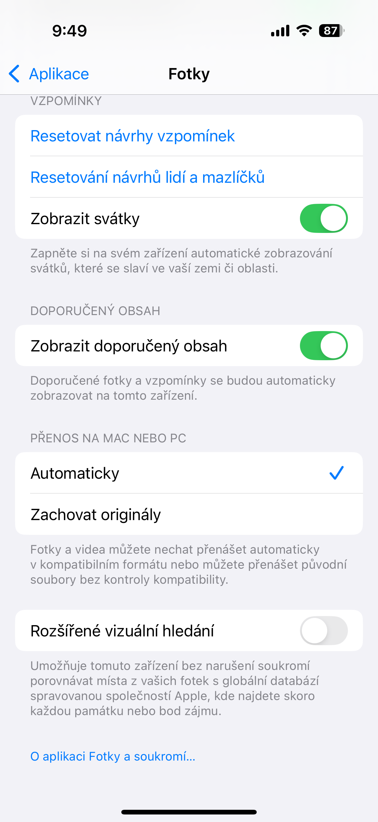 iphone settings options