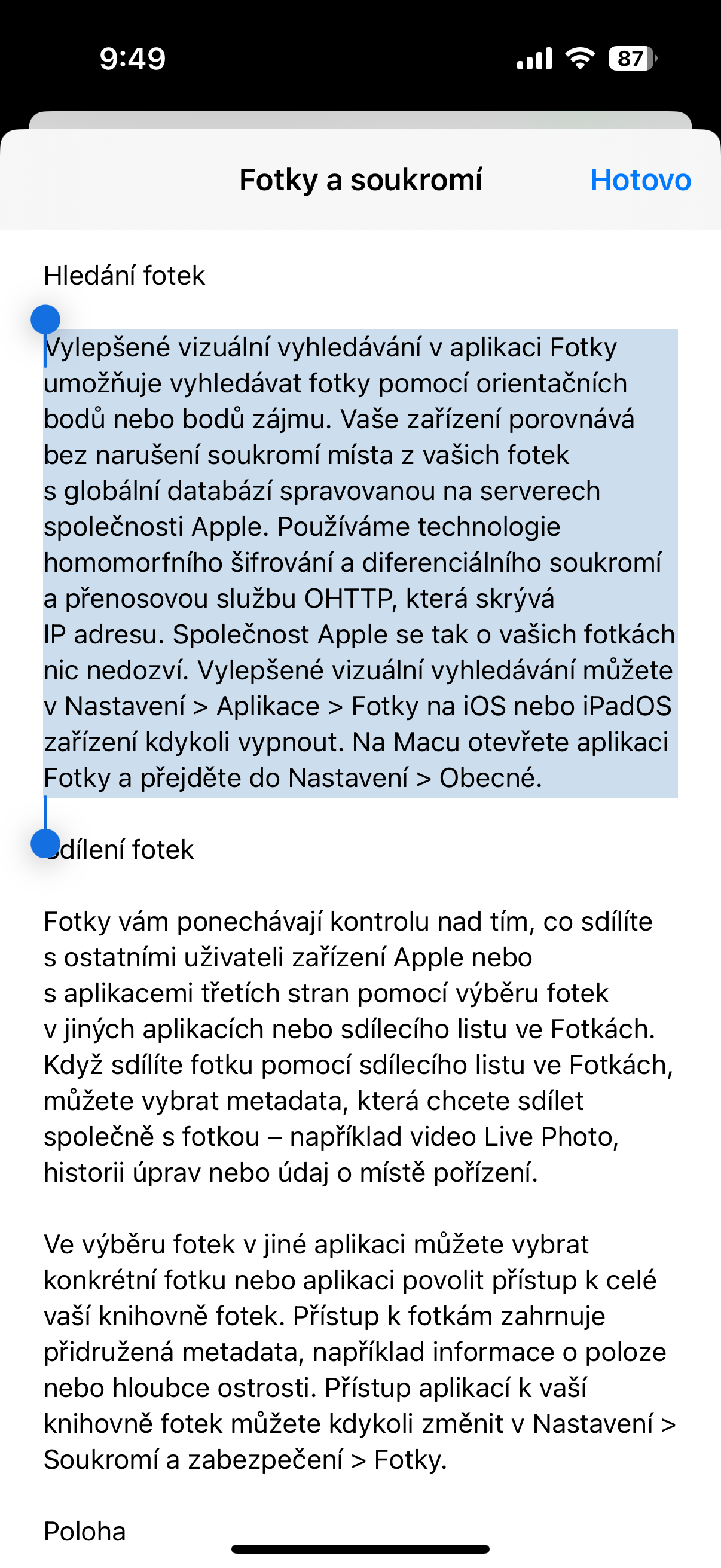 iphone settings privacy text