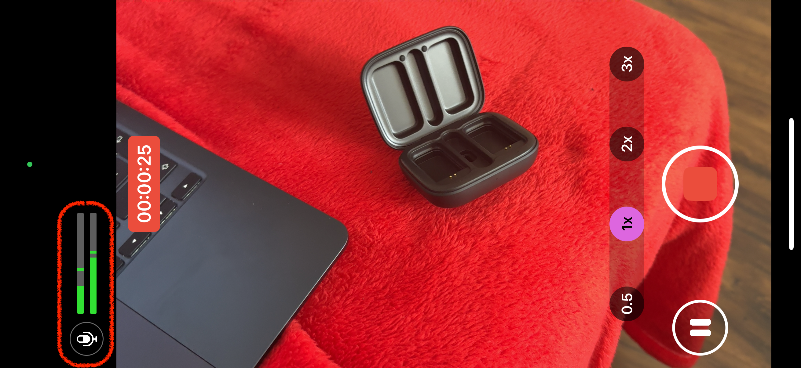 red smartphone camera closeup