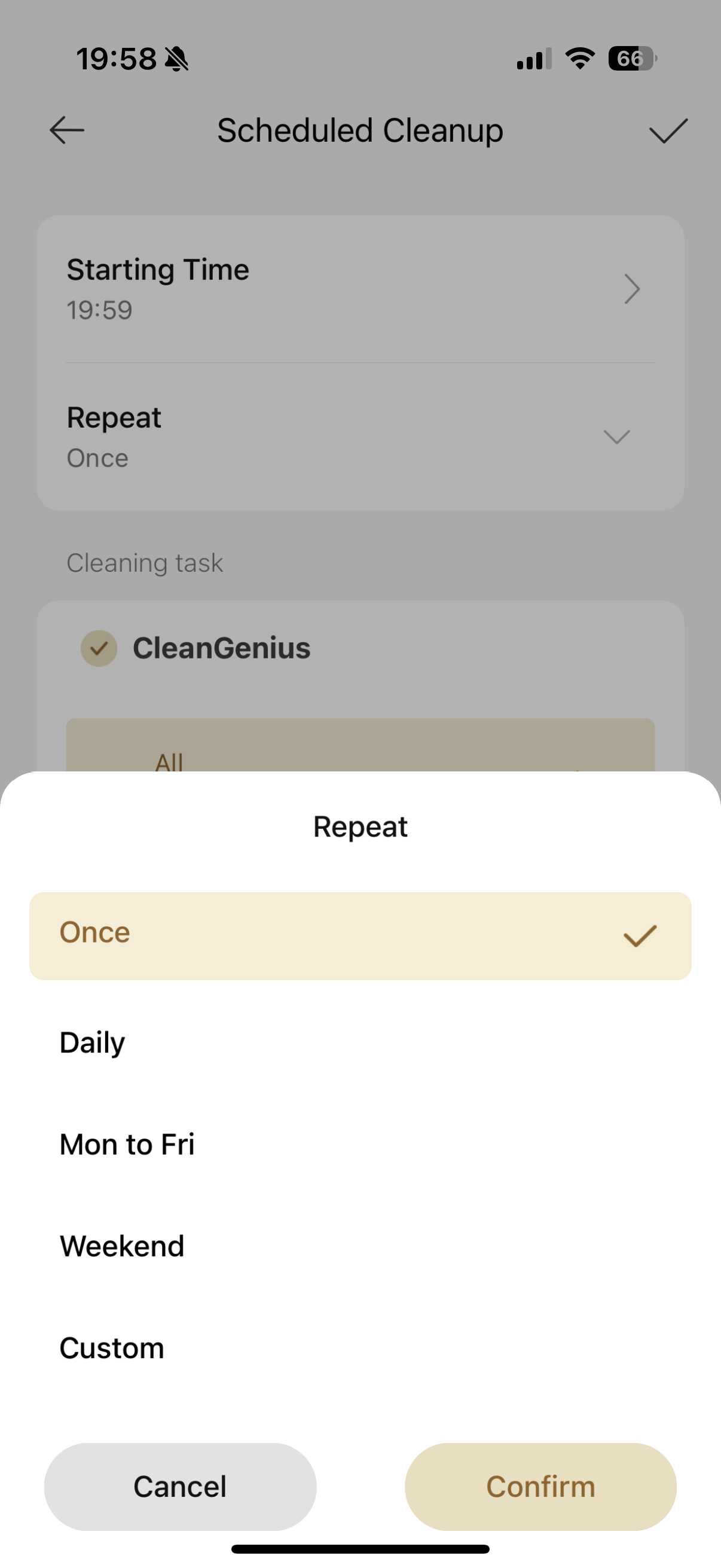scheduled cleanup repeat options