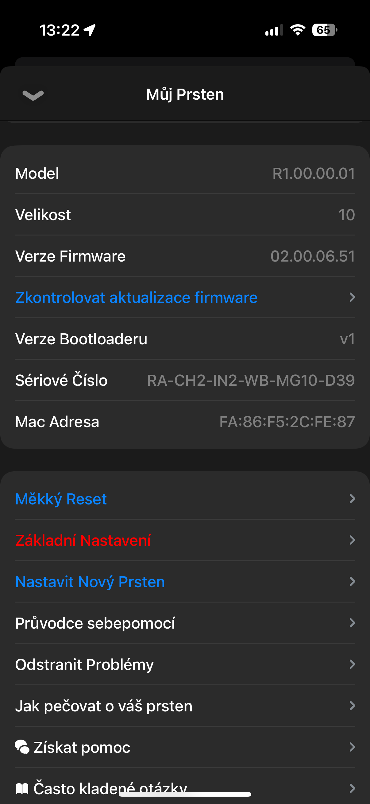 smart ring settings menu