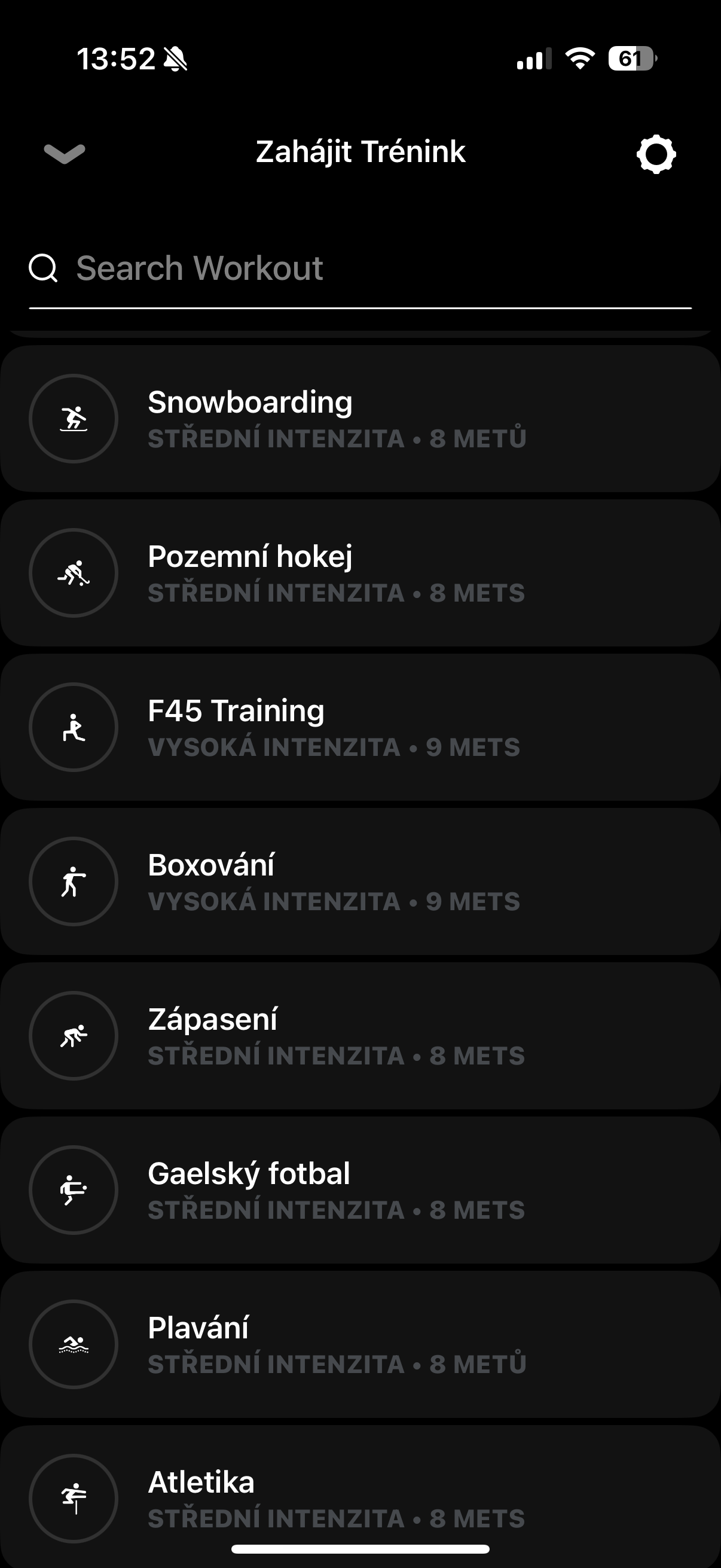 workout options list