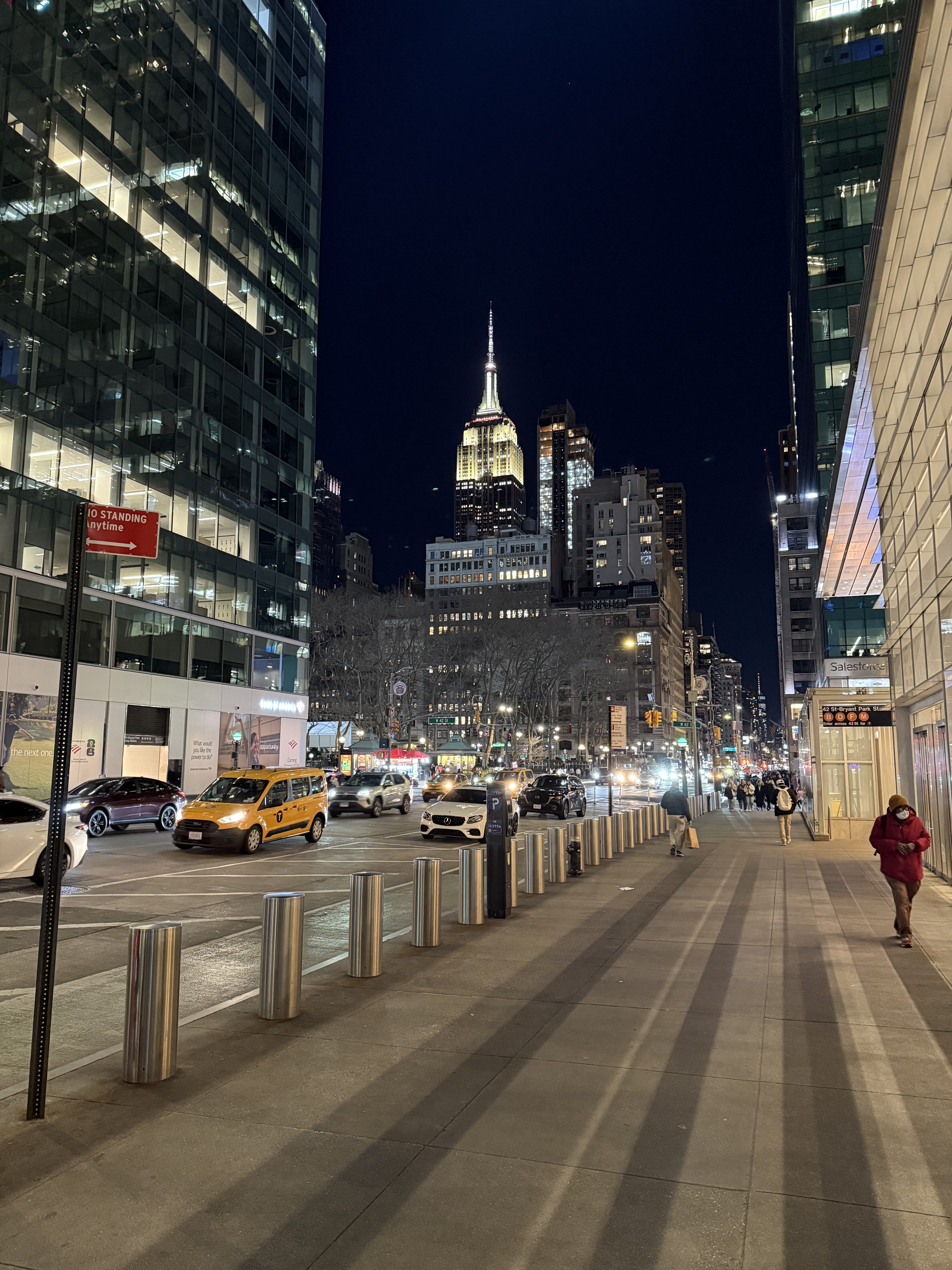 Empire State Building at Night – NYC Street View with City Lights