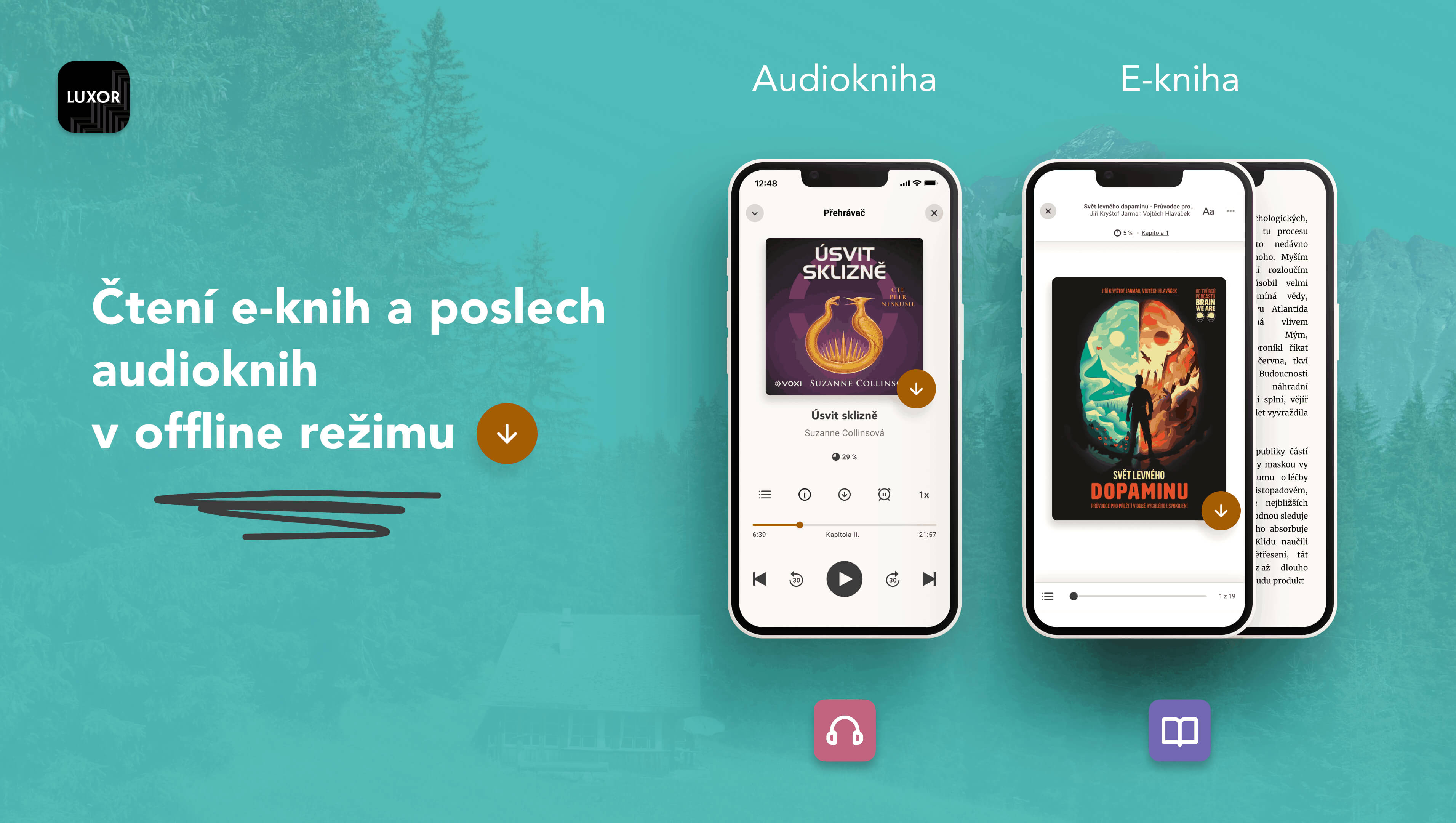 Cteni eknih a poslech audioknih offline v aplikaci MujLuxor