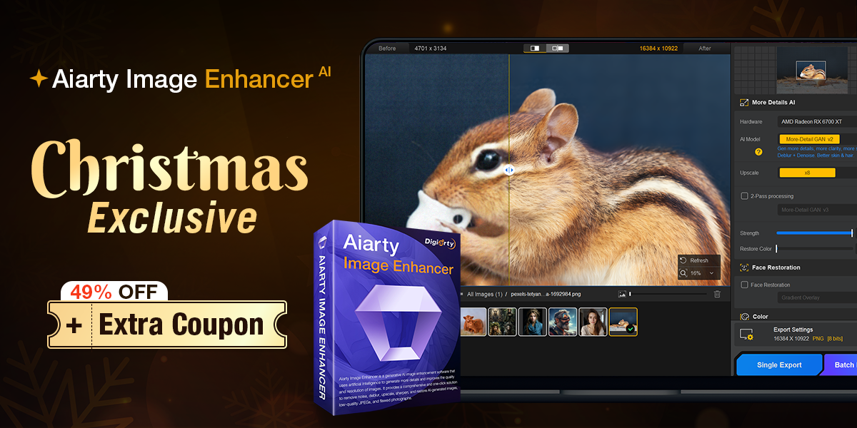 Aiarty Image Enhancer: Zapomeňte na rozmazané vzpomínky, zrnité fotky a malé rozlišení [Vánoční 52% SLEVA na doživotní licenci]