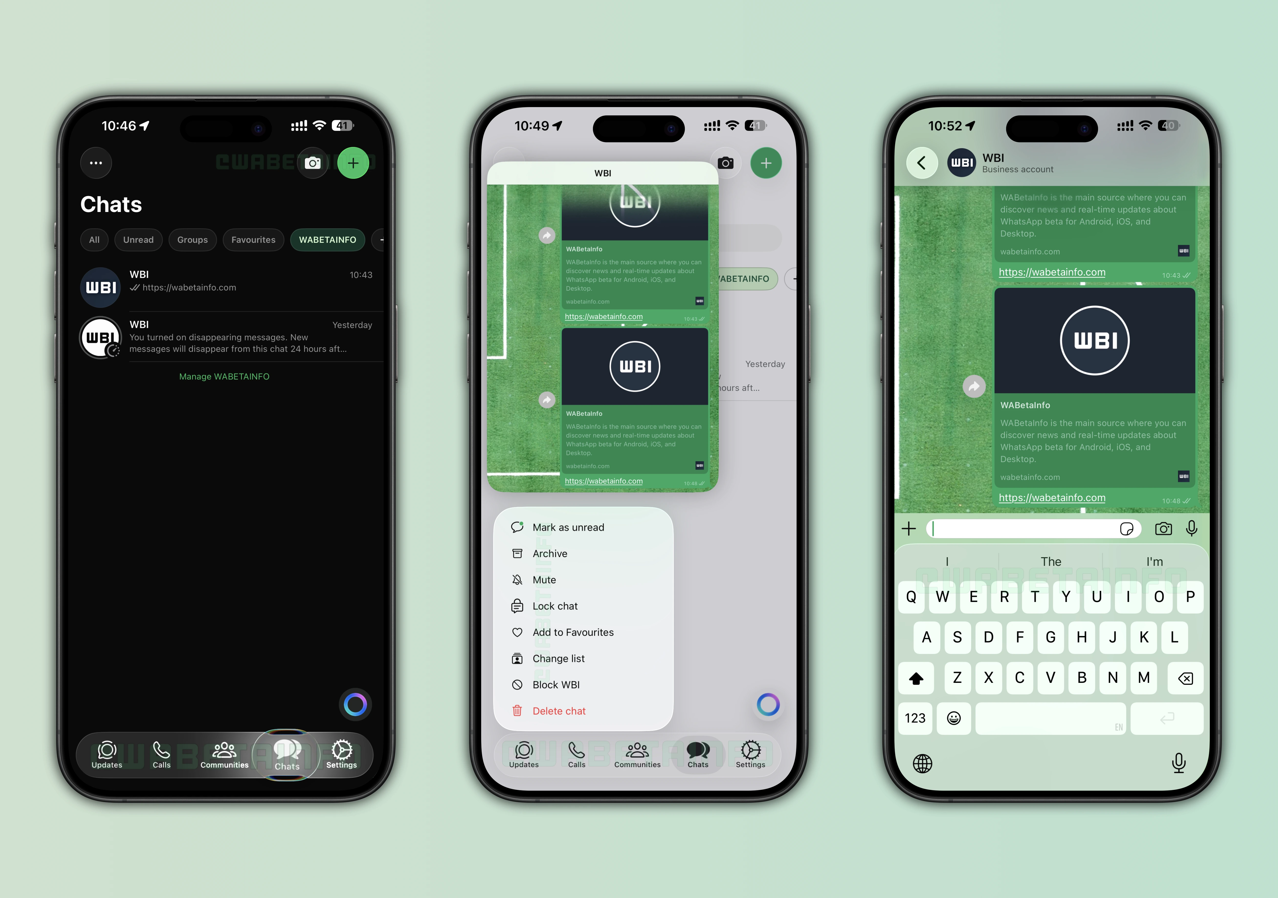 WA LIQUID GLASS INTERFACE DESIGN LANGUAGE BOTTOM TAB BAR KEYBOARD LIGHT DARK MODE FEATURE IOS