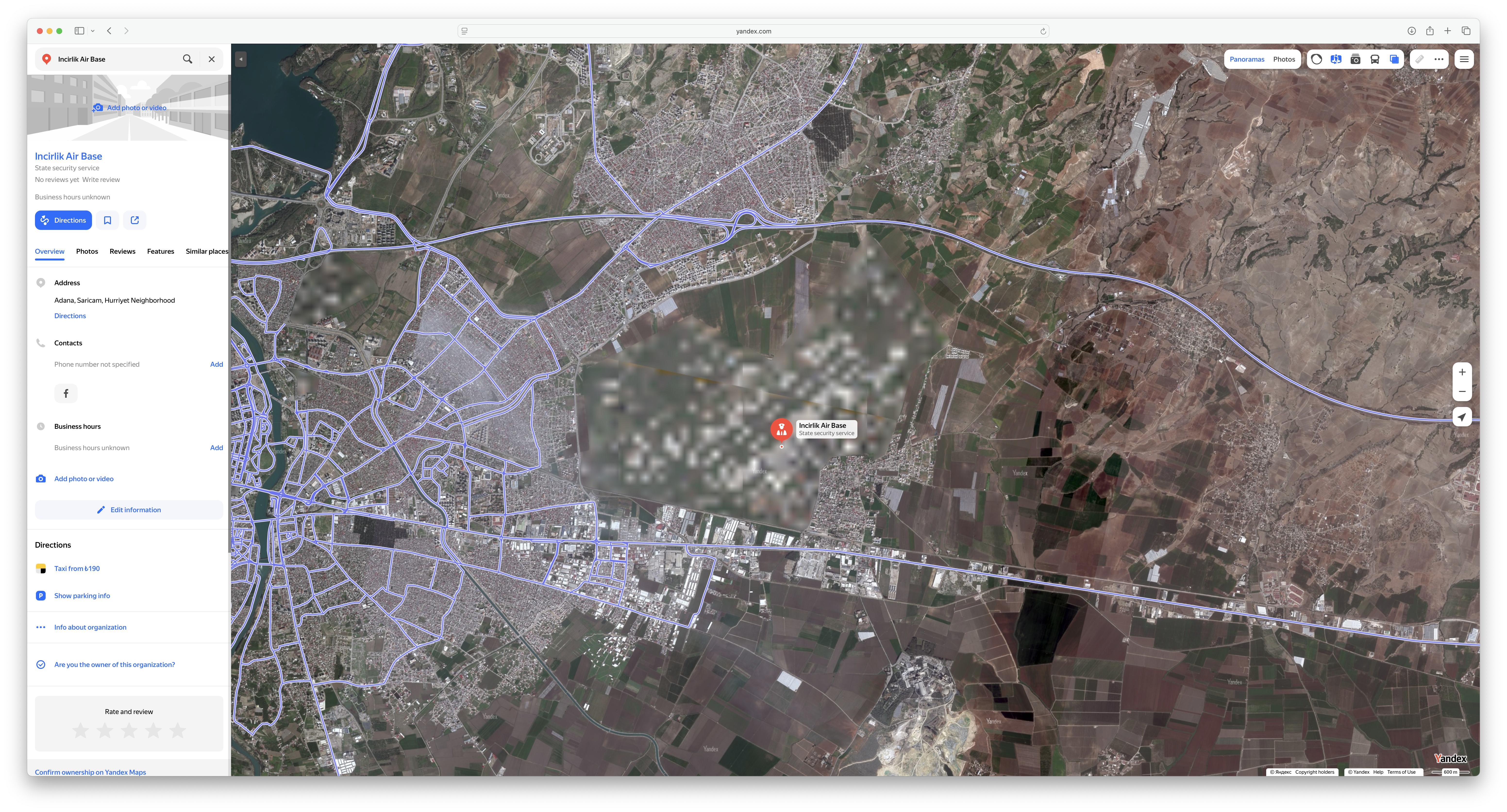 yandex map hide airbase